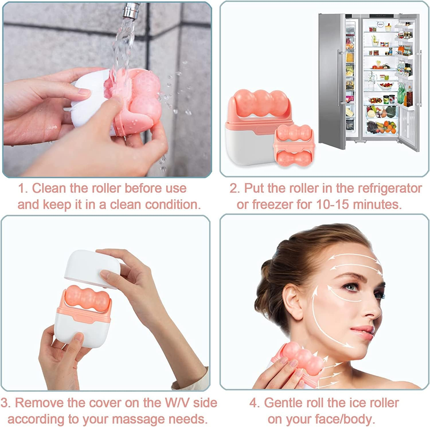 Deashun 2 in 1 Ice Roller for Face Eye, Face Massager Roller for Eye Puffiness, Reduces Wrinkles, Relief Migraine and Minor Injury, Cold Facial Skin Care Tools Ice Roller (Pink) image number 2
