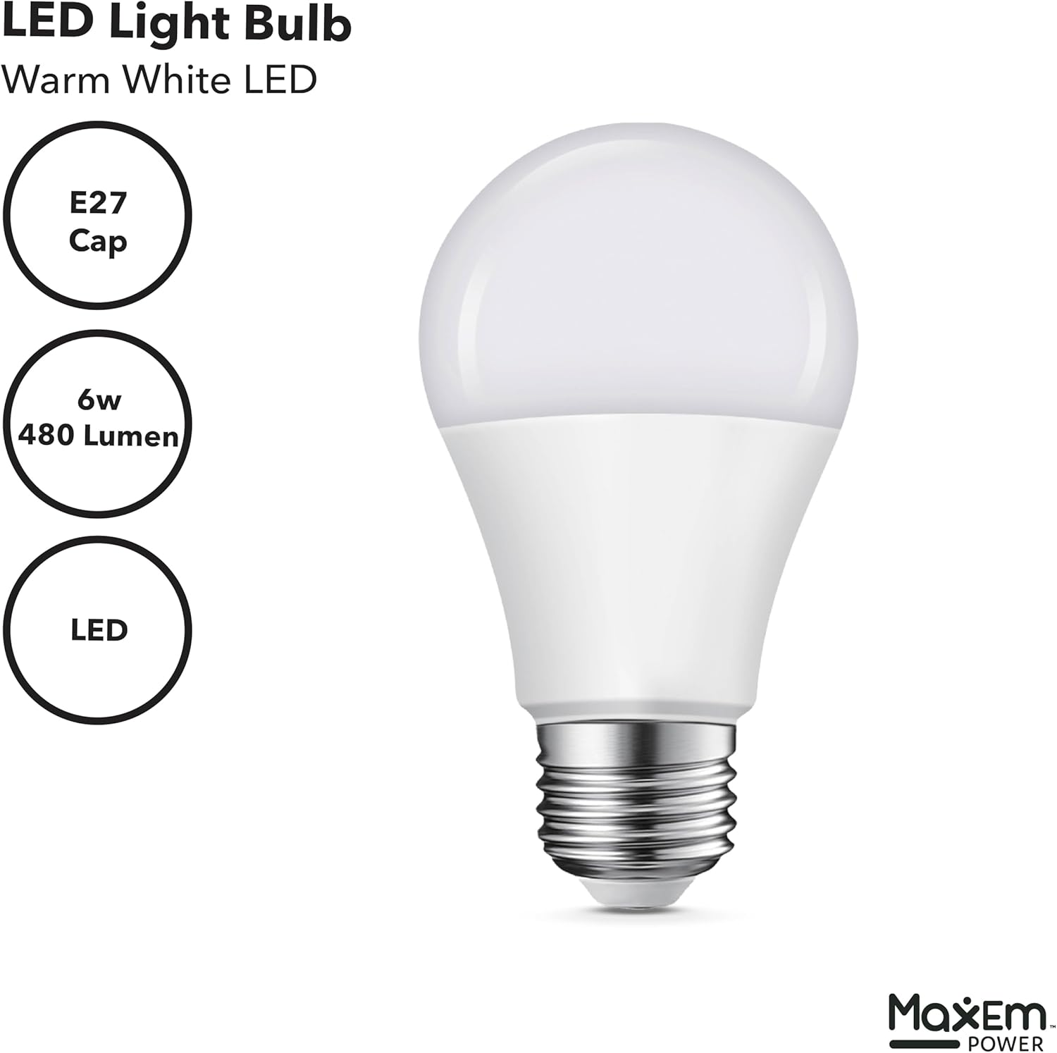 6W E27 Cap LED Light Bulb, Warm White image number 2