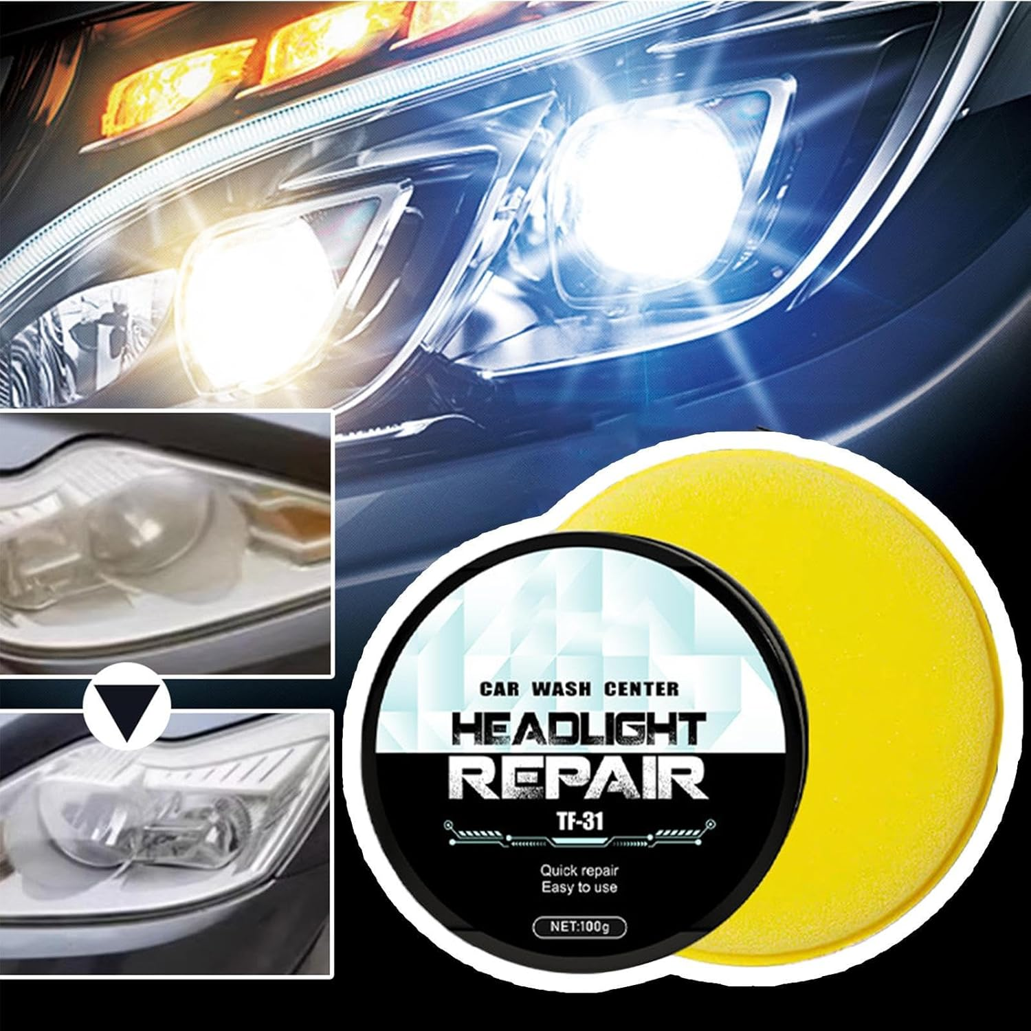 Car Headlight Cleaner | Headlight Cleaner Polish Restore Kit,Long-Lasting Cleaning Tools Yellow Remover for Recovery Maintenance Men Daily Care Night Driving image number 2