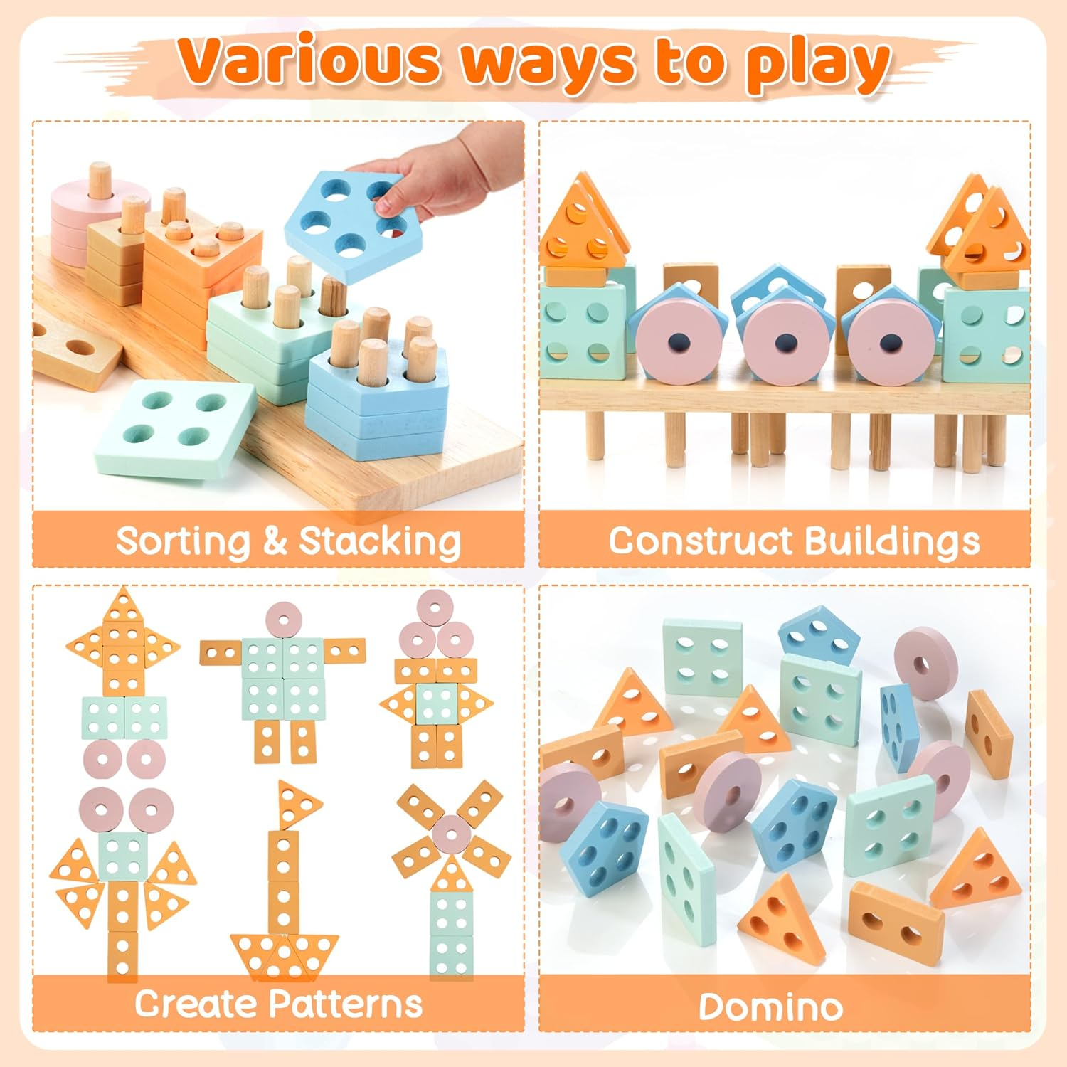 Montessori Toys for 1 2 3 Years Old,Color & Shape Sorting Matching Toy for 1 Year Old Boys and Girls Wooden Sorting and Stacking Toys for Toddlers 1-3,Educational Toys for 2+ Year Old