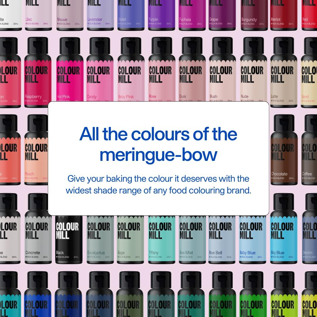 Colour Mill Kickstarter Pack Aqua Blend Water-Based Food Colouring, 12 Colours X 20Ml Each: Baby Pink, Black, Chocolate, Forest, Hot Pink, Lime, Orange, Purple, Red, Royal, Sky Blue, Yellow image number 5