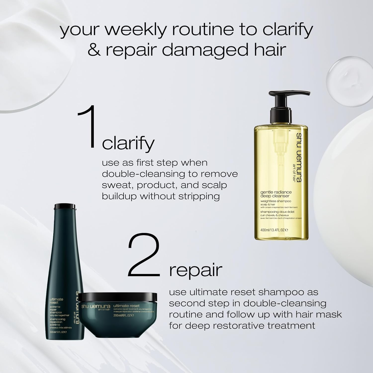 Shu Uemura, Gentle Radiance Weightless Shampoo Deep Cleanser, All Hair Types, Enriched with Onsen-Inspired Bio-Tech Ferments, Cleanses & Balances Scalp and Hair, 400 Ml image number 6