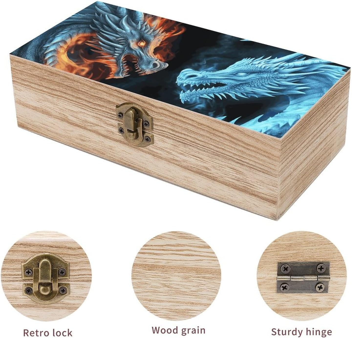Ice and Fire Dragons Wooden Box Wood Wedding Keepsake Boxes with Lids Small Decorative Boxes Lightweight Wooden Memory Storage Box for Crafts Keepsakes Jewelry Photo Letter Storage image number 3