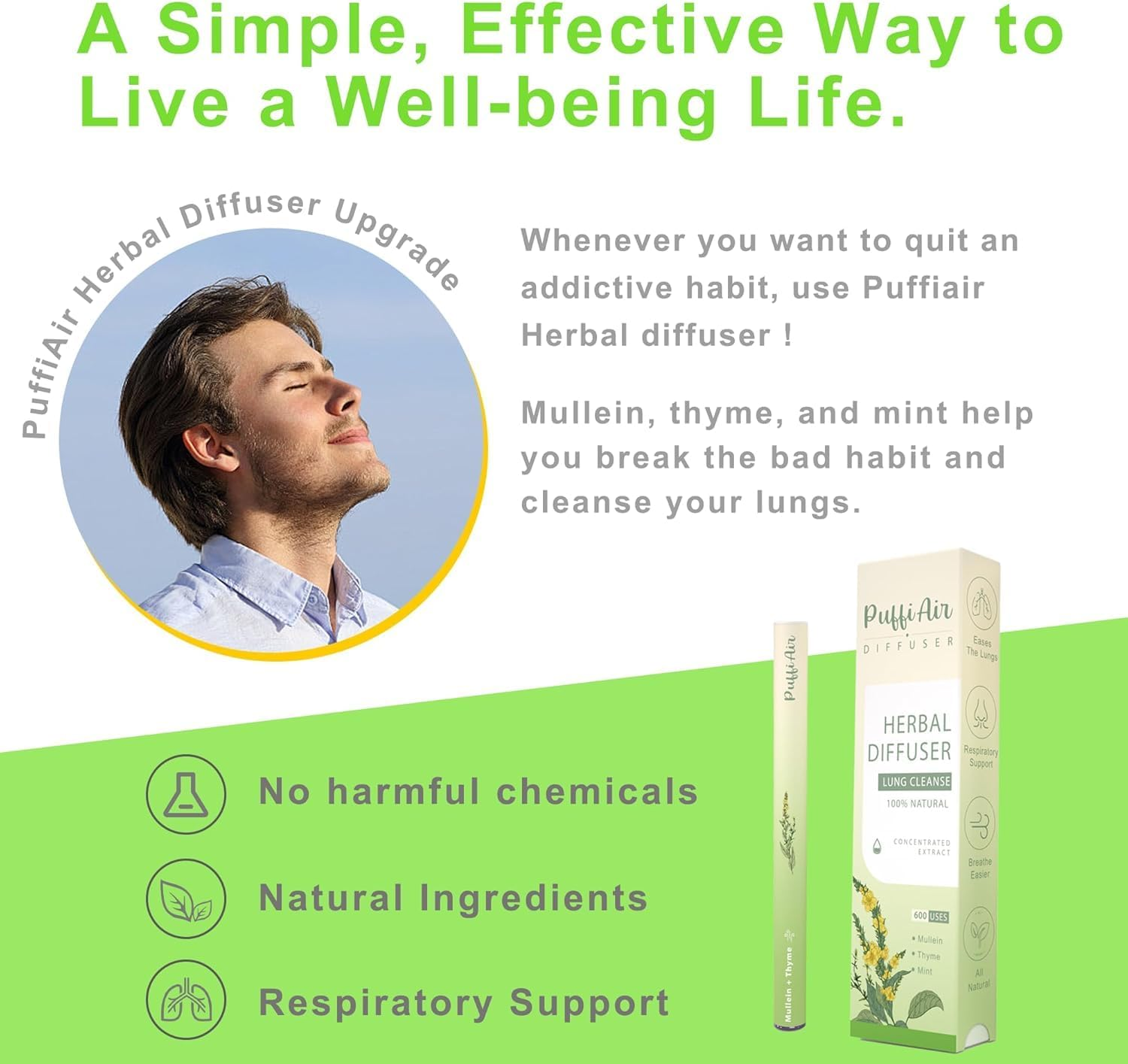 Puffiair 12Cm Herbal Stick - Botanical Duo | Mullein, Milk Thistle, Mint & More | Botanical Formula image number 1