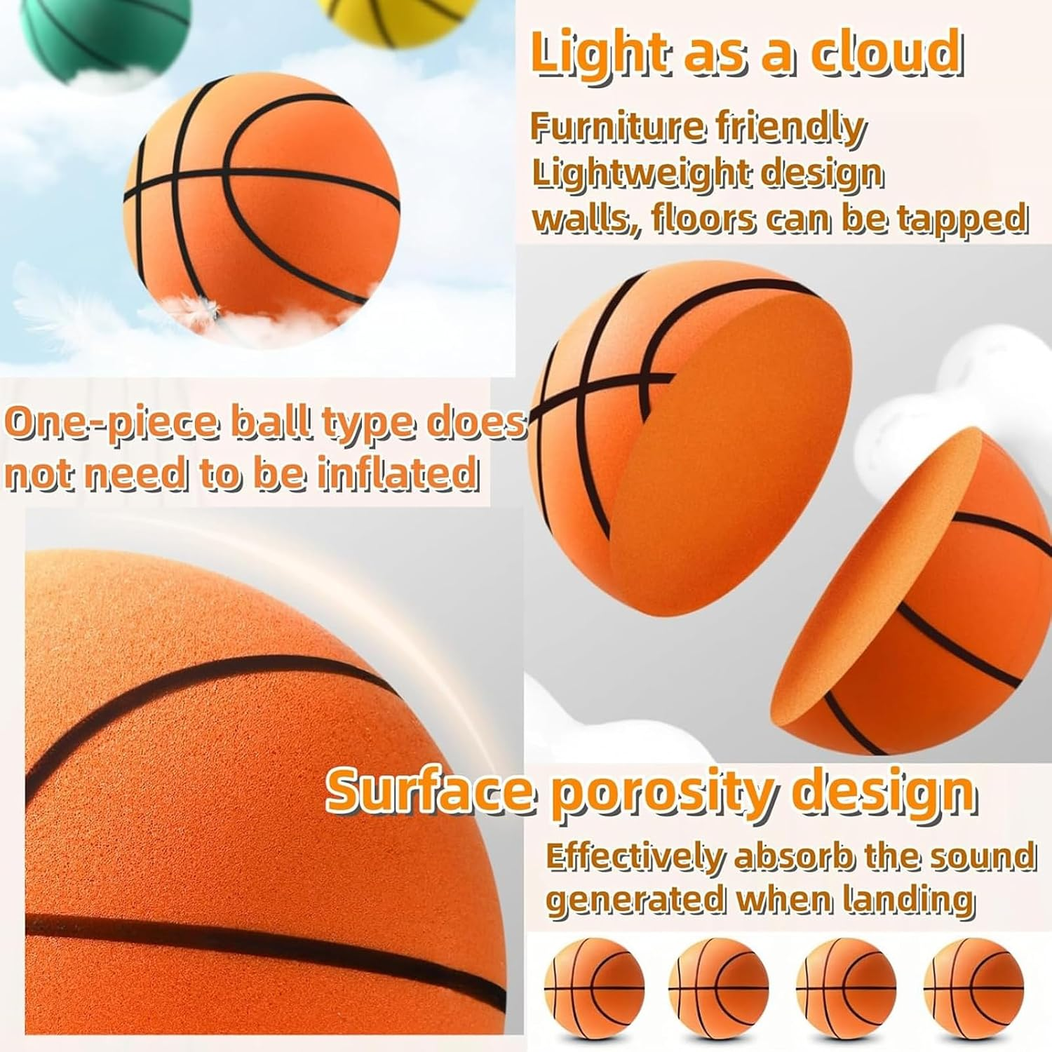 Sprstar Silent Basketball,Dribble Dream Silent Basketball,Si Lent Basket Ball Indoor Use,Foam Basket-Ball Indoor Training Ball for Various In-Door Activities for Quiet Dribbling(No. 7,9.4 In) image number 4