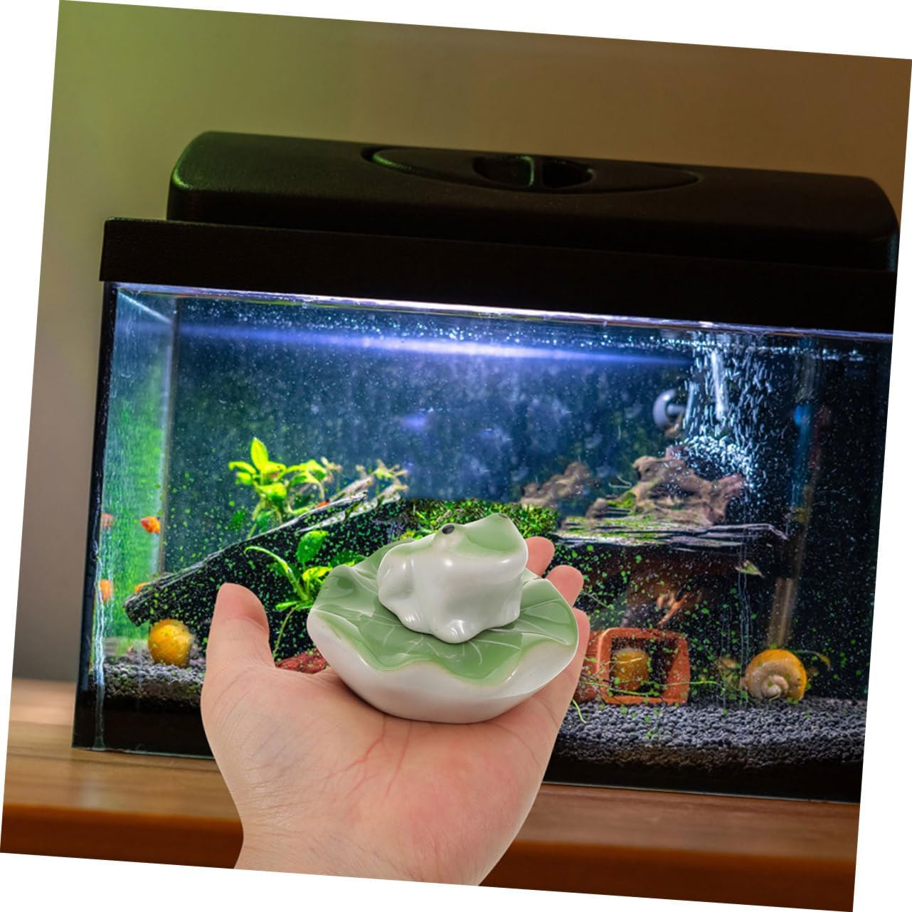 Unique Fish Tank Accessories 2 Sets of Ceramic Floating Frog Tea Pets Decorative Animal Statues image number 4