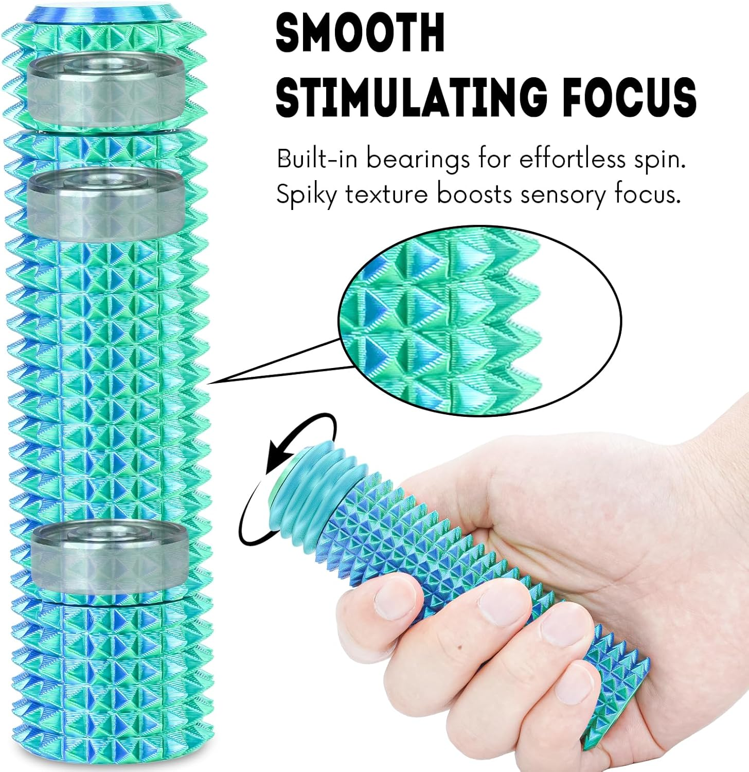 Fidget Roller Adults Teens Sensory Little Stim Gadget for Anxiety Relief Mild Ouchie,Desk Focus Tool Portable Hand Spinner Gifts Idea White Elephant Stocking Christmas(Blue Green,Compact Fit) image number 3