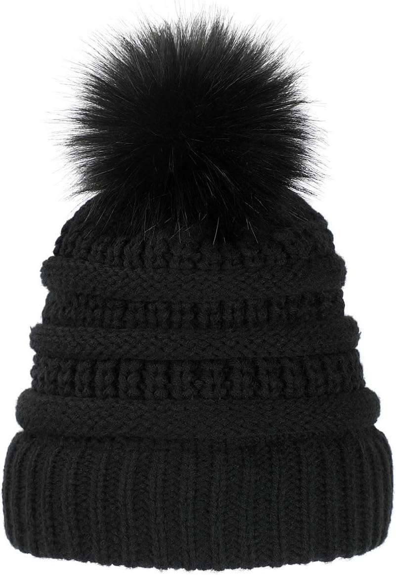 Aynnqueen Beanie with Hair Attached for Women Slouchy Cable Hat Wig Knit Beanie Winter Hat with 20" Removable Hair Extensions image number 6