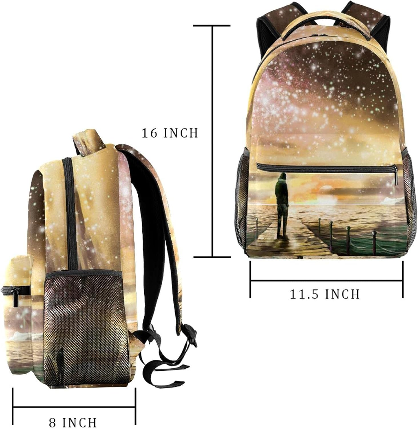 Illustration with Milky Way, Stars Backpack Students Shoulder Bags Travel Bag College School Tote Backpacks image number 4