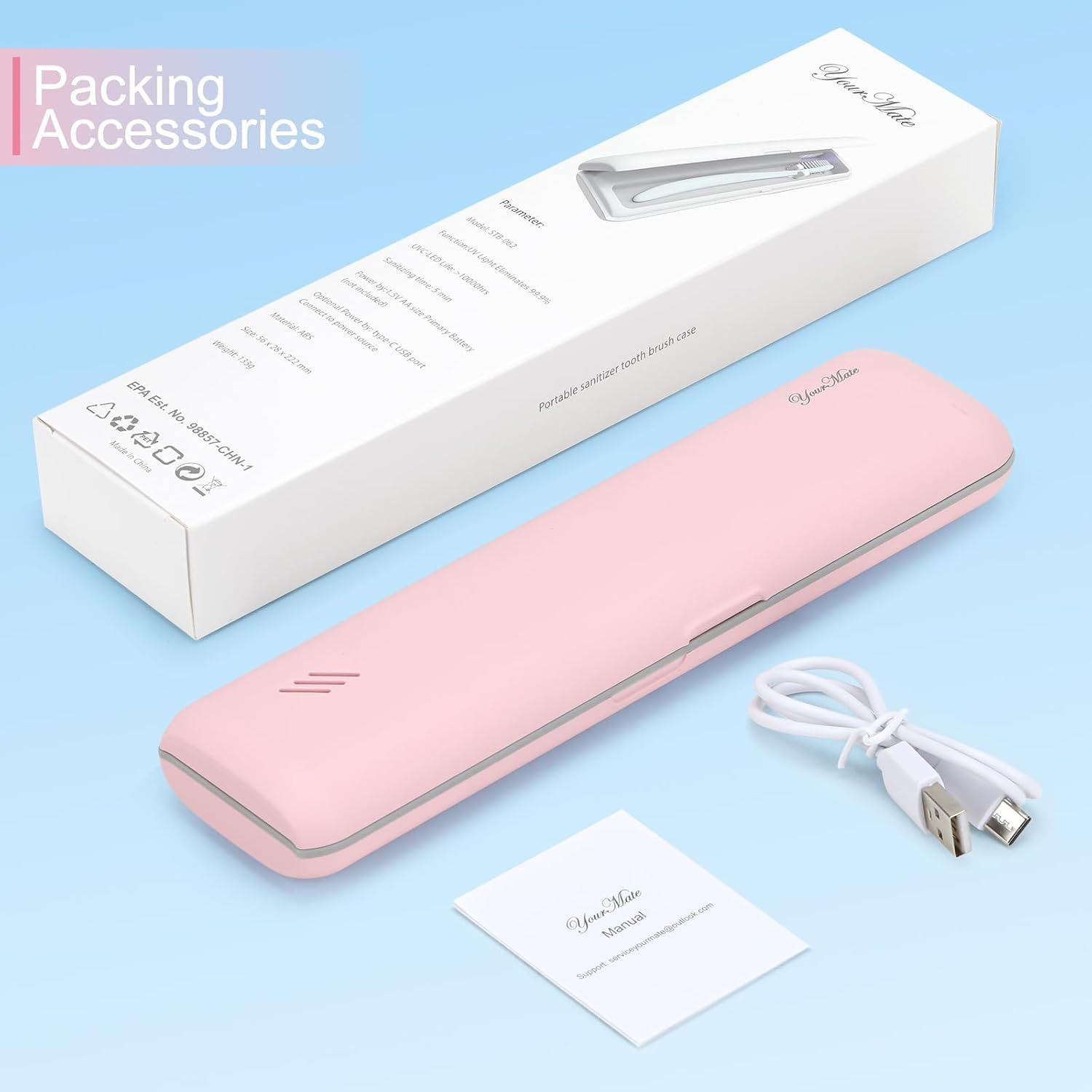 Portable UV Toothbrush Sanitizer Case - Travel Toothbrush Covers with Holder - Cleaner Case for Electric and Manual Brush Heads with UV Light & Auto Shut off Timer image number 2