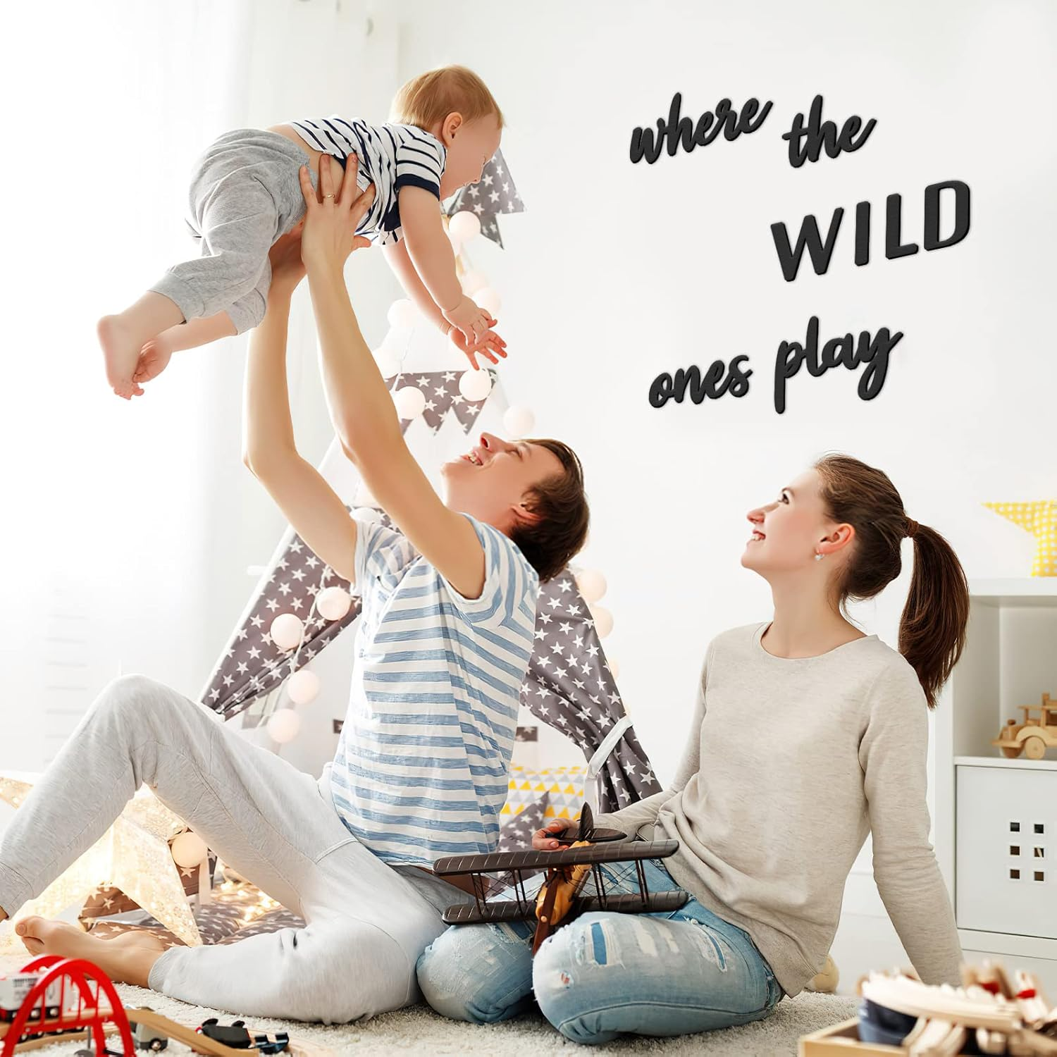 Xylolfsty Playroom Wall Decor, Where the Wild Ones Play Sign - Wooden Wall Art for Boys & Girls Toy Room, Toddler Nursery, Bedroom - 8 Pcs image number 4