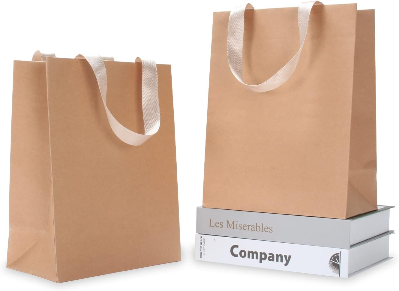 YACEYACE Brown Gift Bags, 10Pcs 20.5 X 11 X 26.5Cm Medium Kraft Paper Bags with Ribbon Handles, Brown Kraft Bags for Office, Shopping,Boutique,Retail image number 4