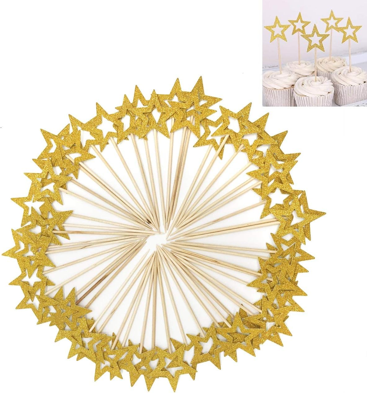 50 Pcs Star Cupcake Toppers,Star Cupcake Toppers Twinkle Little Star Decorations Birthday Cupcake Toppers Glitter Star Cake Decorations for Party Birthday Wedding Ceremony