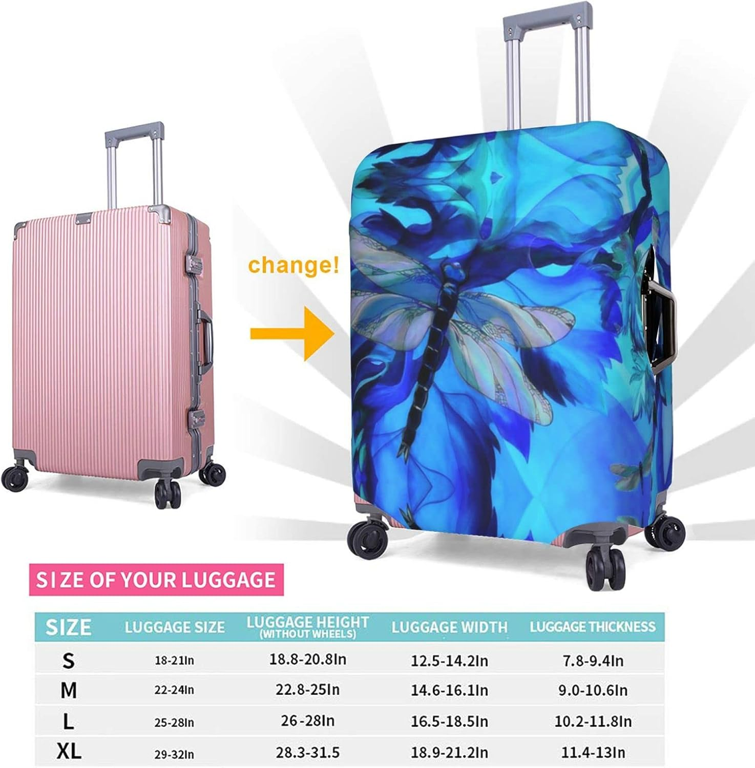 Art Dragonfly Luggage Cover Anti-Scratch Suitcase Protector Fits 18-32 Inch Luggage