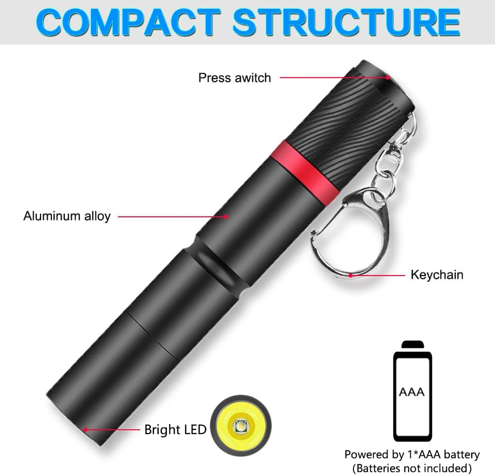 MODOAO Mini LED Keychain Flashlight, 2 Pack Pocket Size Torch with 3 Light Modes, Waterproof Ultra Bright Portable Key Chain Small Flash Light for Hiking, Camping, Hunting, Fishing image number 3