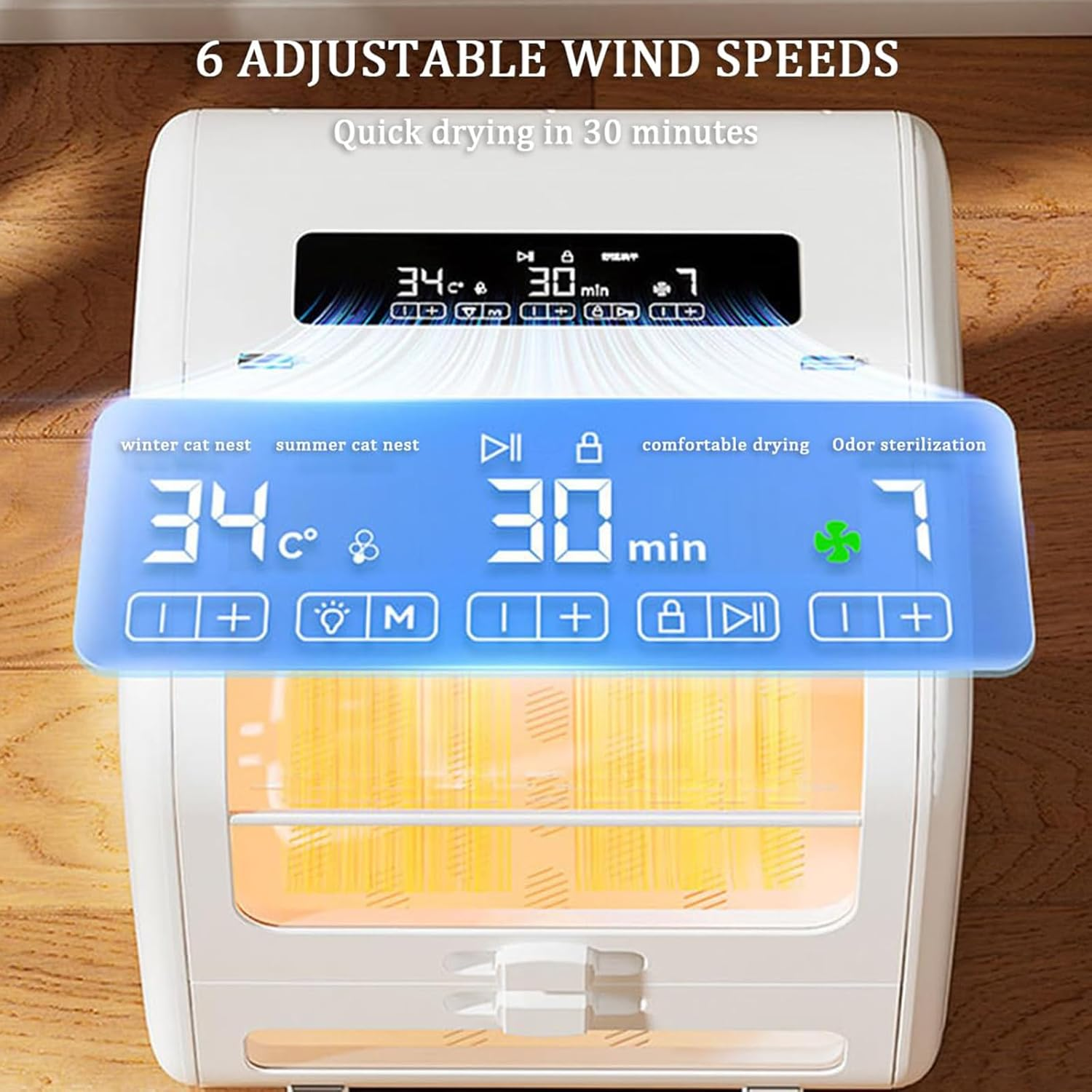 100L Smart Pet Dryer Box, Automatic Pet Hair Dryer with 6 Speeds Adjustable and Timer, 360&deg; Efficient Drying Low Noise Pet Grooming Dryer Box for Cats and Dogs image number 6