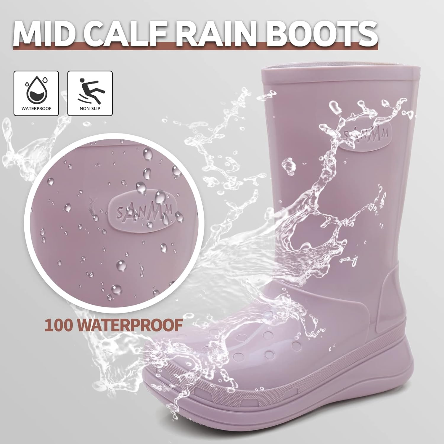 Rain Boots for Women and Men, Comfort Lightweight Cute Rubber Boots, Women'S Mid Calf Waterproof Garden Boots, Platform Rubber Chelsea Ankle Adult Soft Rain Shoes and Outdoor Work Shoes image number 3
