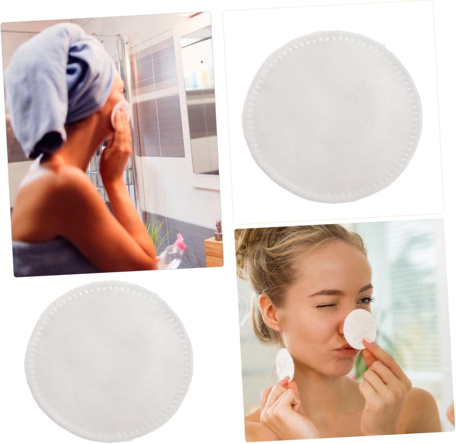 Three-Layer Cotton Makeup Remover Pads, Soft Absorbent Facial Cleansing Rounds, White, 300 Pieces image number 4