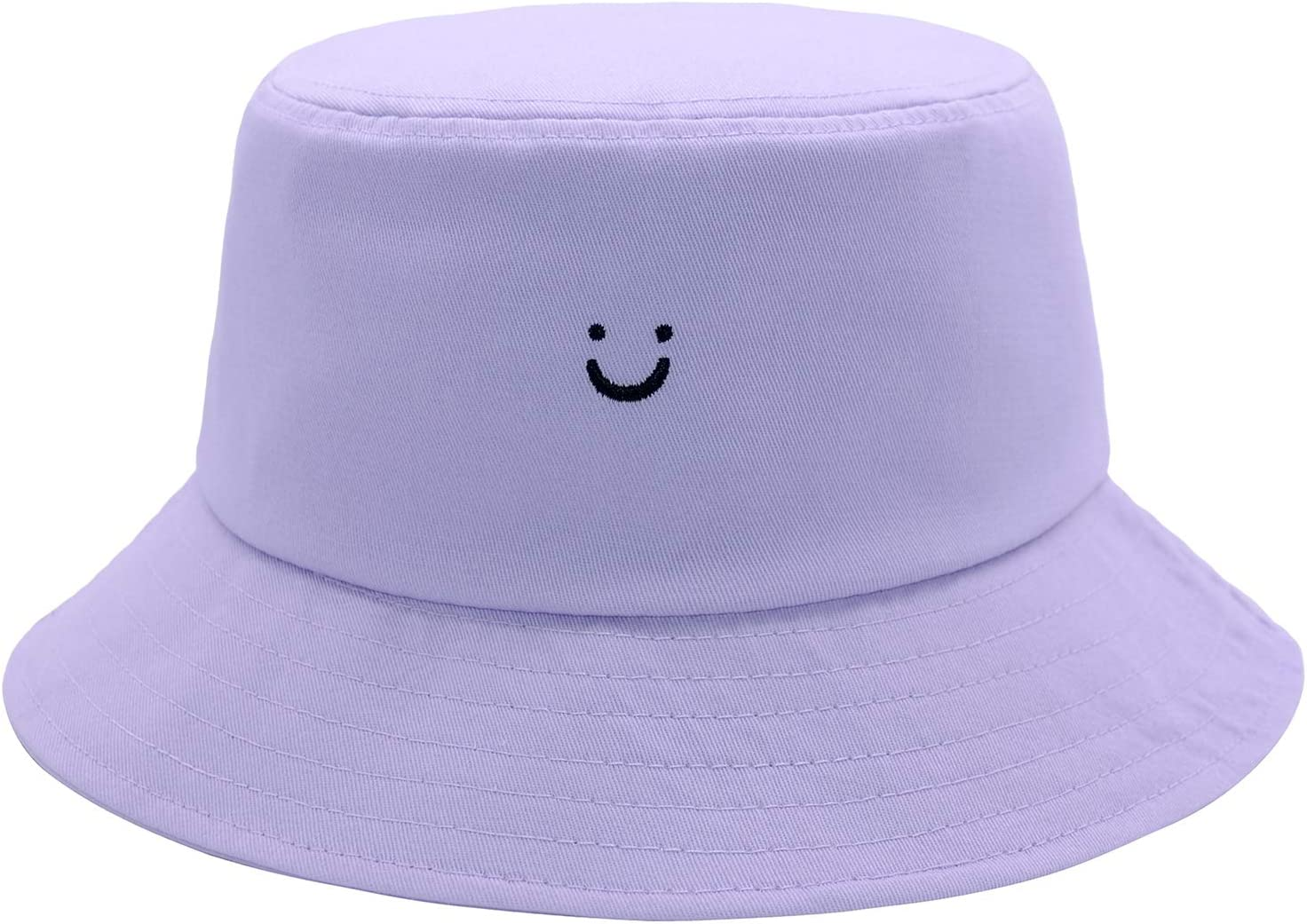 Bucket Hat Unisex 100% Cotton Smile Face Embroidery Reversible Hat Travel Bucket Beach Sun Hat Outdoor Cap image number 4