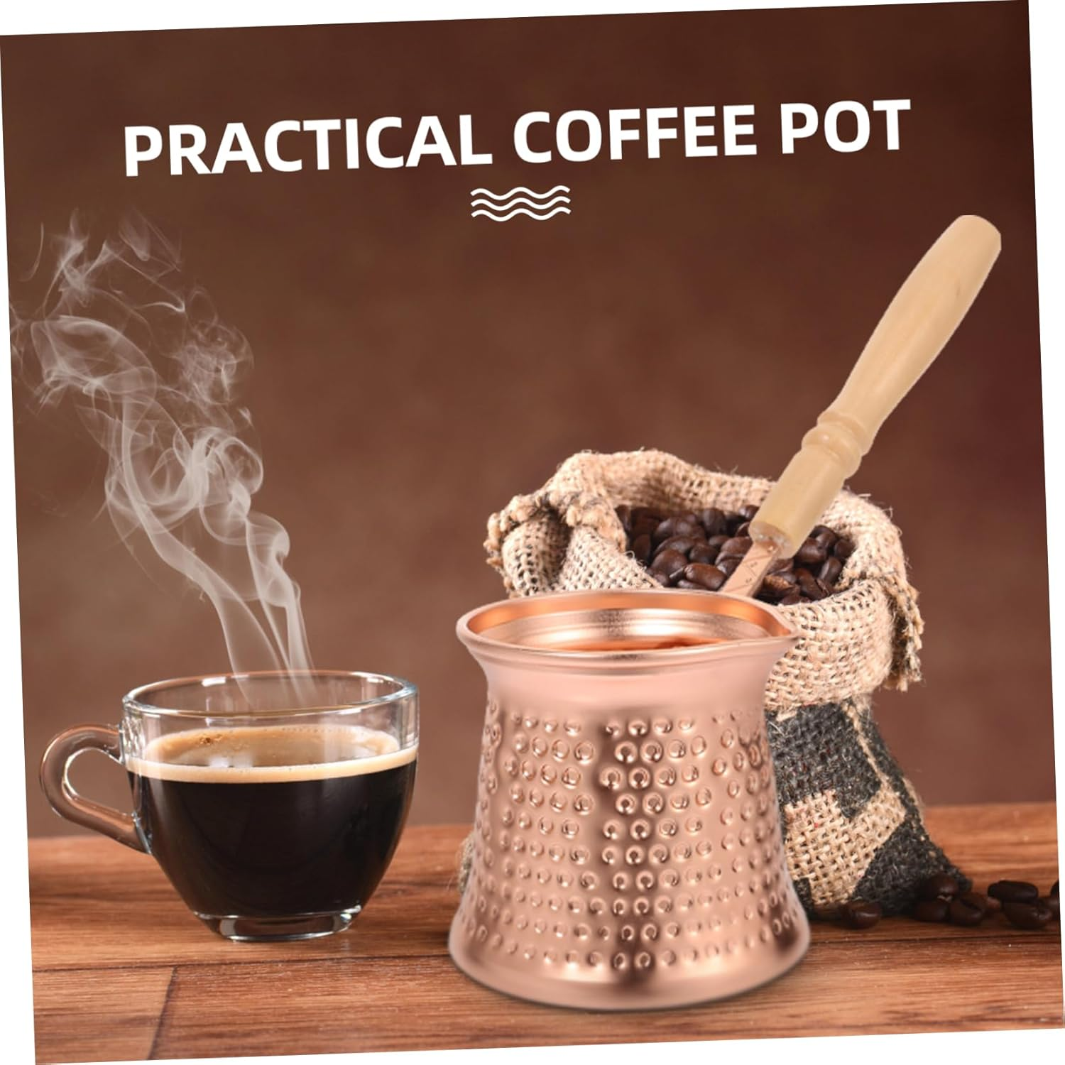 CIYODO Turkish Coffee Pot 350Ml Copper-Coated Espresso Pot with Wooden Side Handle Non-Stick Household for Stovetop Brewing image number 3