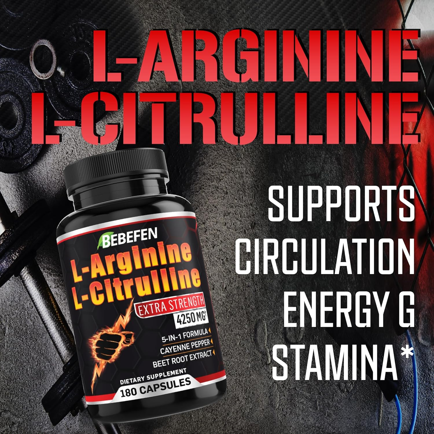 L-Arginine L-Citrulline Supplement 4250Mg with Beet Root - 180 Capsules image number 3