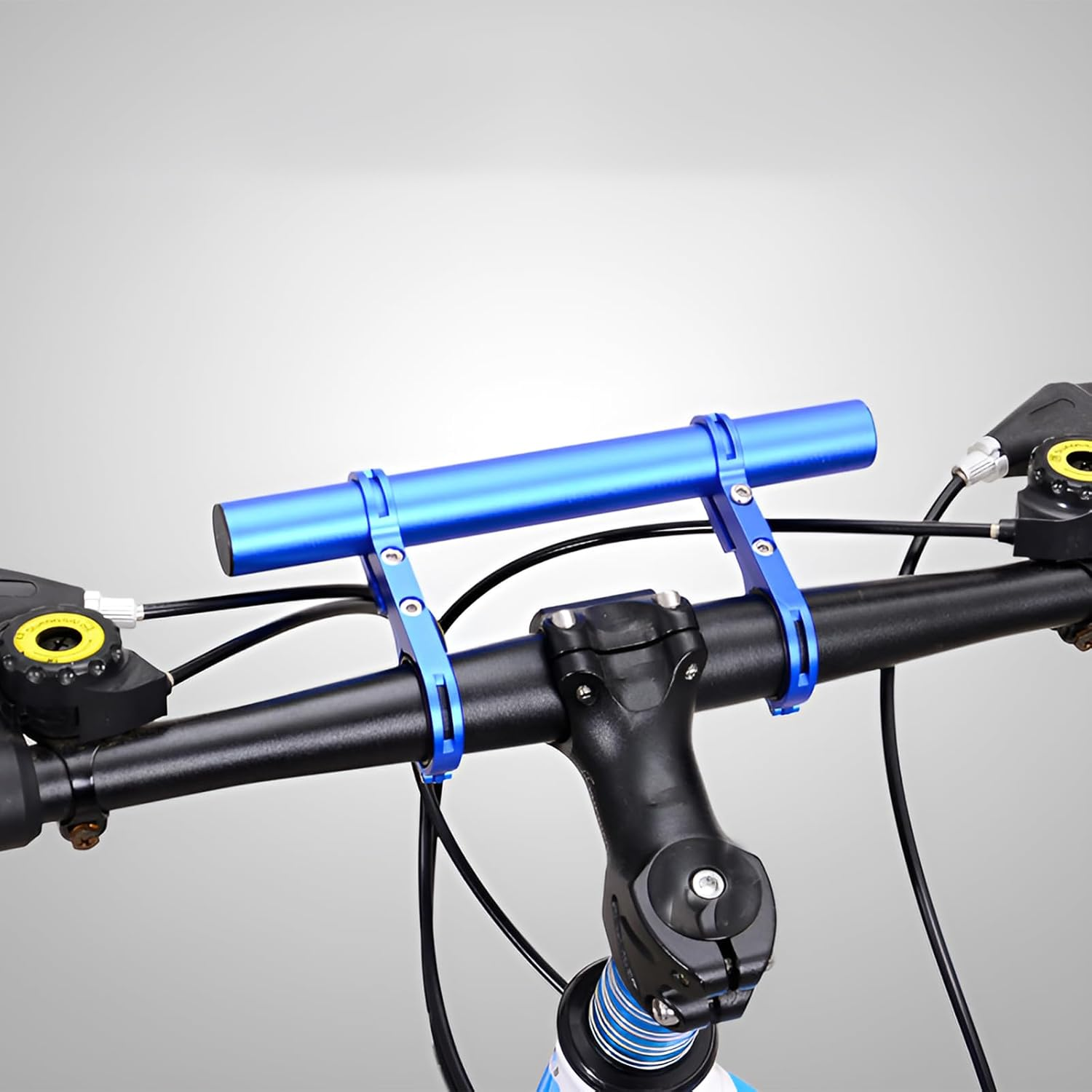 Fkereg Bicycle Handlebar Extender, 20Cm Double Clamp Mount Handle Bar Extension for Bike, Aluminum Alloy Handlebar Extensions Bracket for Bicycle, Cycling Equipment Attachment, Red - Blue image number 2