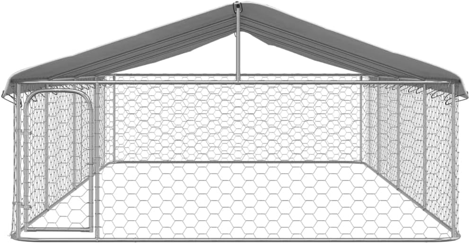 Vidaxl Galvanized Steel Outdoor Dog Kennel with UV Protected Roof and Lockable Latch System - Silver, Large Exercise Space (600X300X150 Cm) image number 2