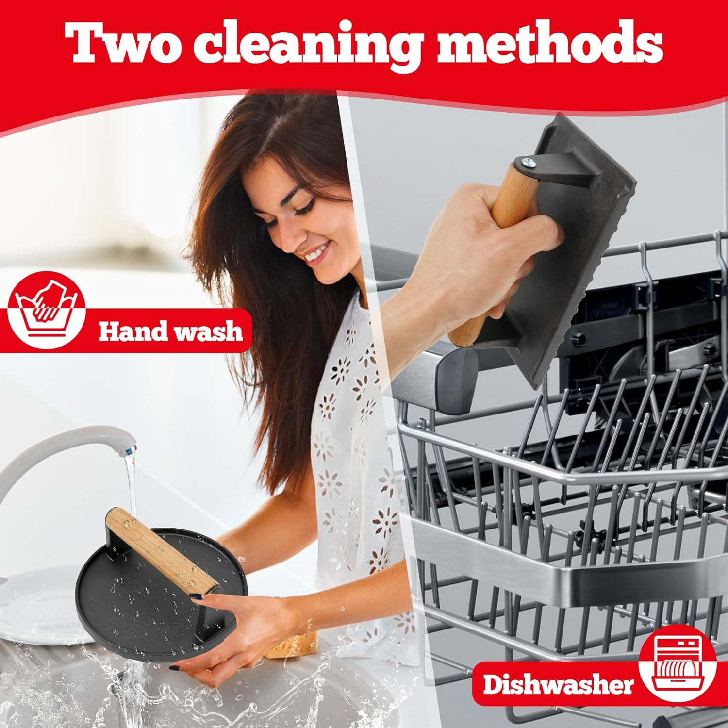 Premium Cast Iron Burger Press, Heavy Duty Hamburger Press W/Heat Resistant Handle, Perfect Burger Press, Meat Press, Bacon Press, for Griddle, Meat Press, BBQ Grilling Accessories image number 3