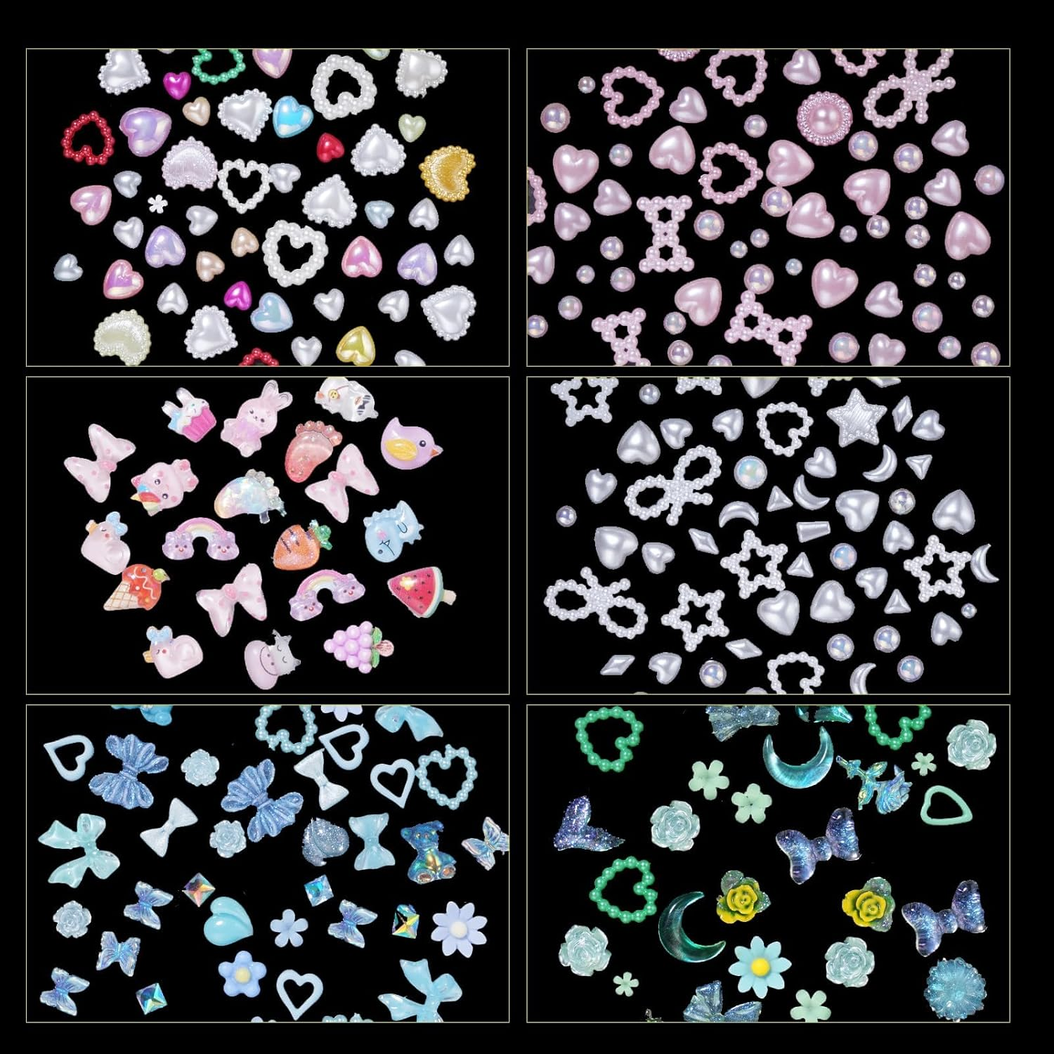 3D Assorted Pearls Cute Bear Lollipop Candy Nail Charms for Manicure Crafts Accessories Set - Colorful Flower Heart Butterfly Bow Star Nail Charms image number 1