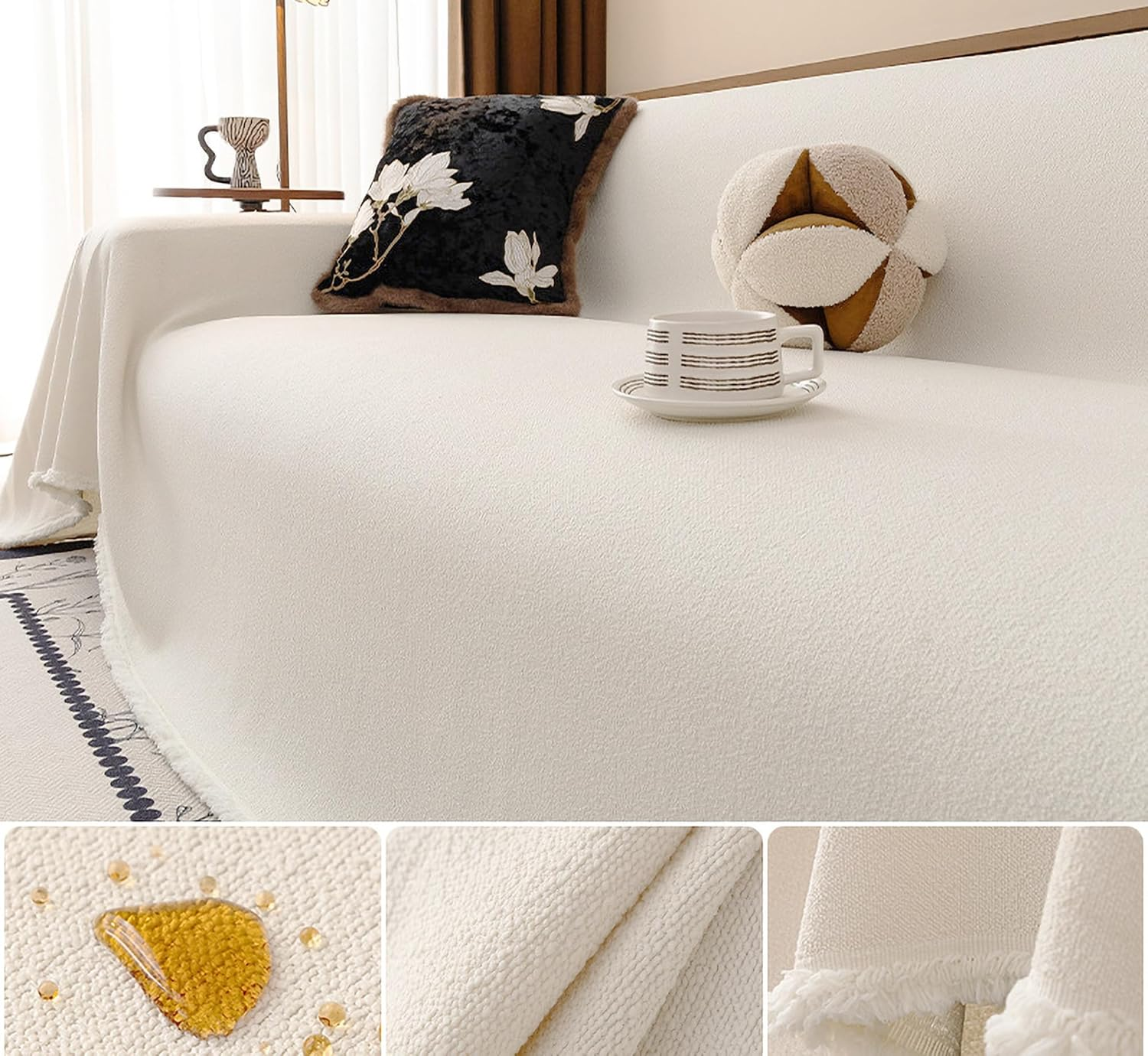 Couch Cover Blanket, L Shaped Sofa Cover, Sectional Couch Covers, Dogs Cat Pet Furniture Protector, Water Resistant (Cream, 180X180Cm/71X71) image number 6