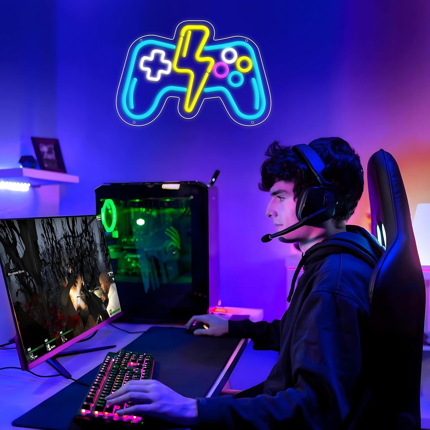 DWOOKE Gamer Neon Sign for Game Room Decor,Dimmable Gaming Neon Light Sign Wall Decor LED Lights for Boys Bedroom Accessories,Gamer Gifts for Boys,Kids,Teen, Men image number 4