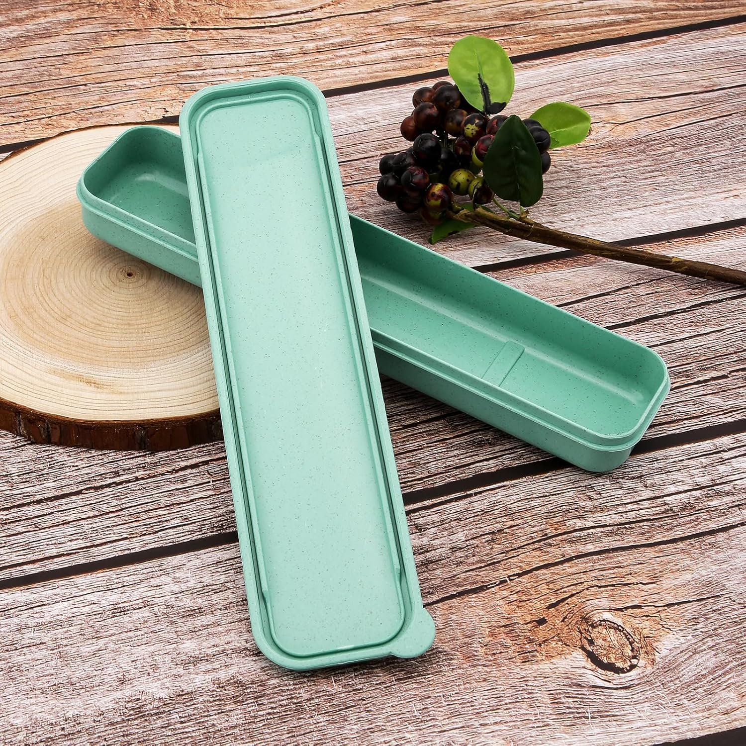 Origlam 1Pcs Reusable Utensils Wheat Straw Travel Cutlery Box, Portable Tableware Flatware Box for Picnic Camping (Pink)