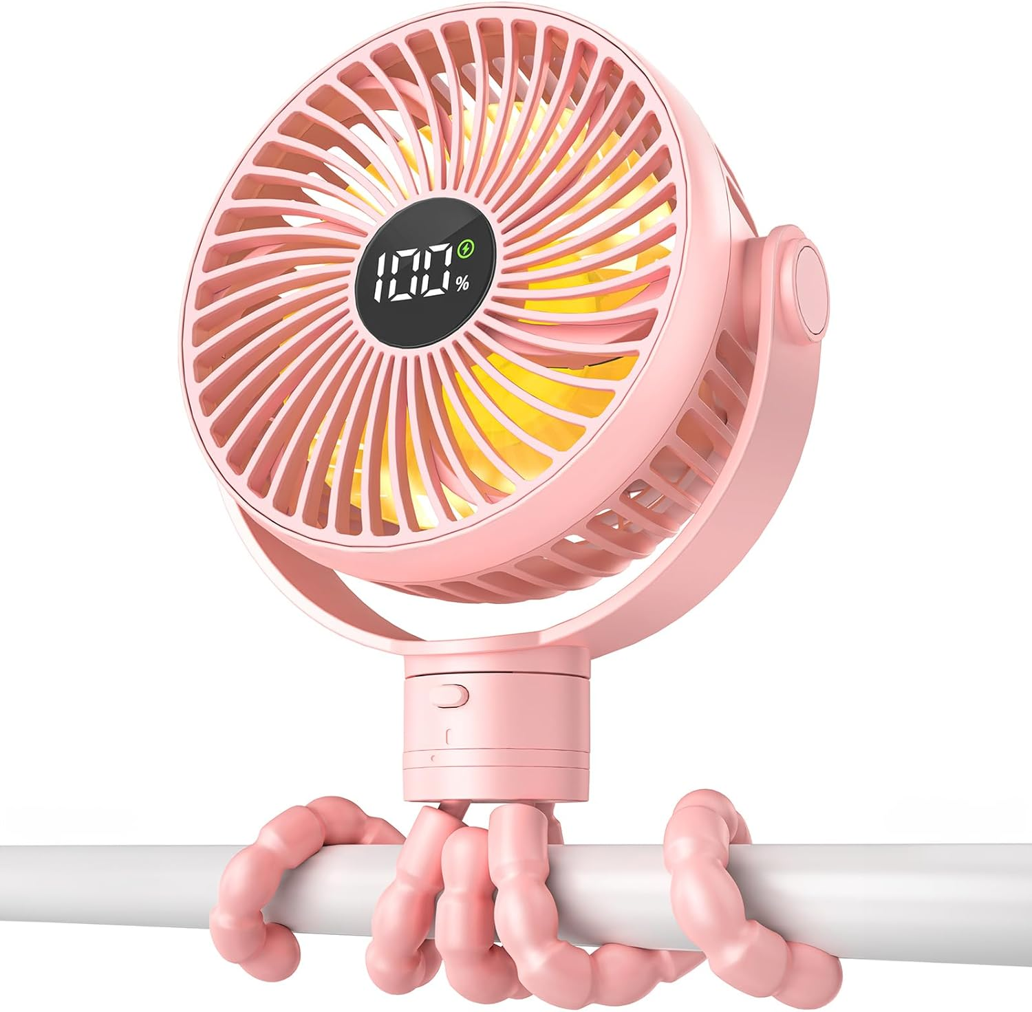 Tripole Portable Pram Fan 4000Mah Rechargeable Stroller Baby Fan 25H Battery Life, Head Detachable Mini Clip on Fans, 4 Speed Personal Desk Fans with Night Light for Car Seat Crib, Black (Pink) image number 6