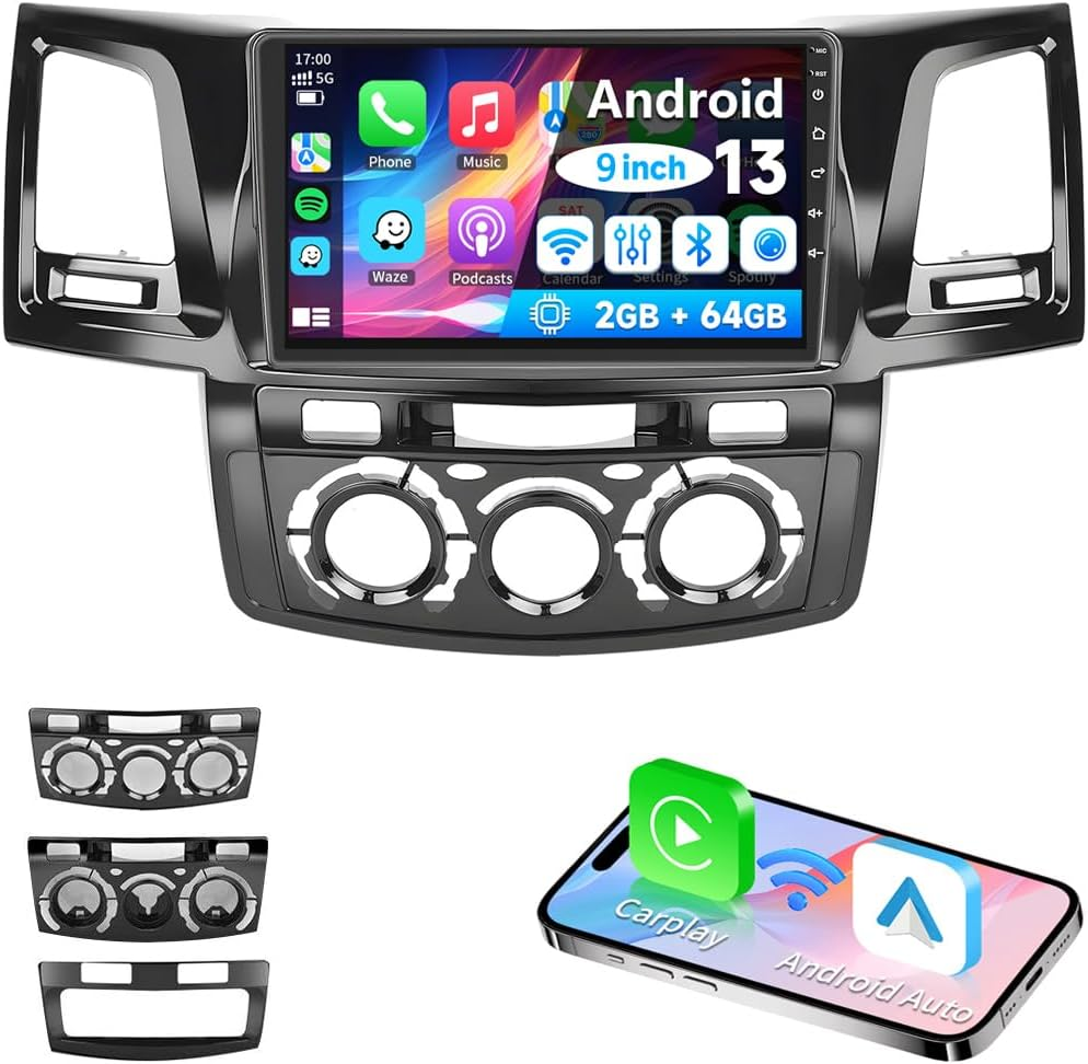 2G+64G Android 13 Car Radio Stereo GPS Navigation Apple Carplay Android Auto Head Unit Right Hand Drive 9Inch Touch Screen for Toyota Hilux 2005~2015(9 Inch for Toyota Hilux 2005-2015) image number 4