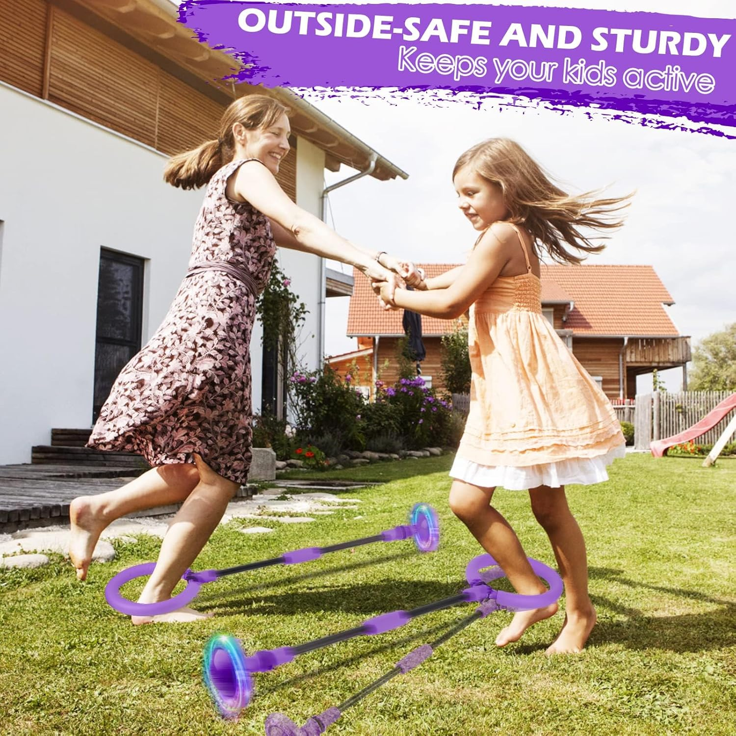 Ankle Skip Ball for Kids, Foldable Skip Ball Toy with Colorful Flash Wheel, outside Toys for Kids, Girls & Boys Age 5 6 7 8 9 10 Years Old (Purple) image number 3