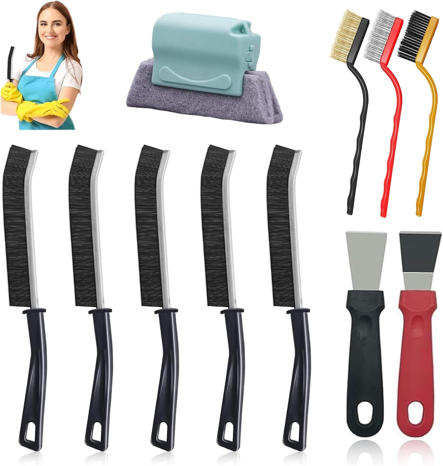 Wakouter Crevice Cleaning Brushes, 11 Pcs Multifunctional Gap Cleaning Scrub Brush, Cleaner Scrub Brush Tool for Tight Space, Cleaning Supplies for Bathroom,Faucets, Kitchen, Toilet, Window image number 6