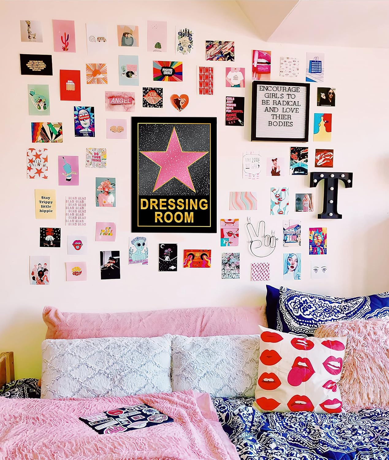 HK Studio Dressing Room Decor for Teen Girls 10" X 15" - Pink Star Y2K Room Decor Aesthetic