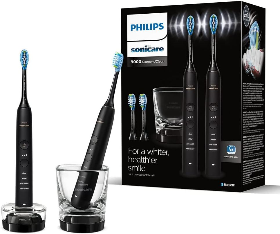 Philips Sonicare Diamondclean 9000 Electric Toothbrush Twin Pack - 2 Sonic Toothbrushes, 2 Charging Glasses, 4 Premium Brush Heads, New Generation, Black (Model HX9914/63) image number 4