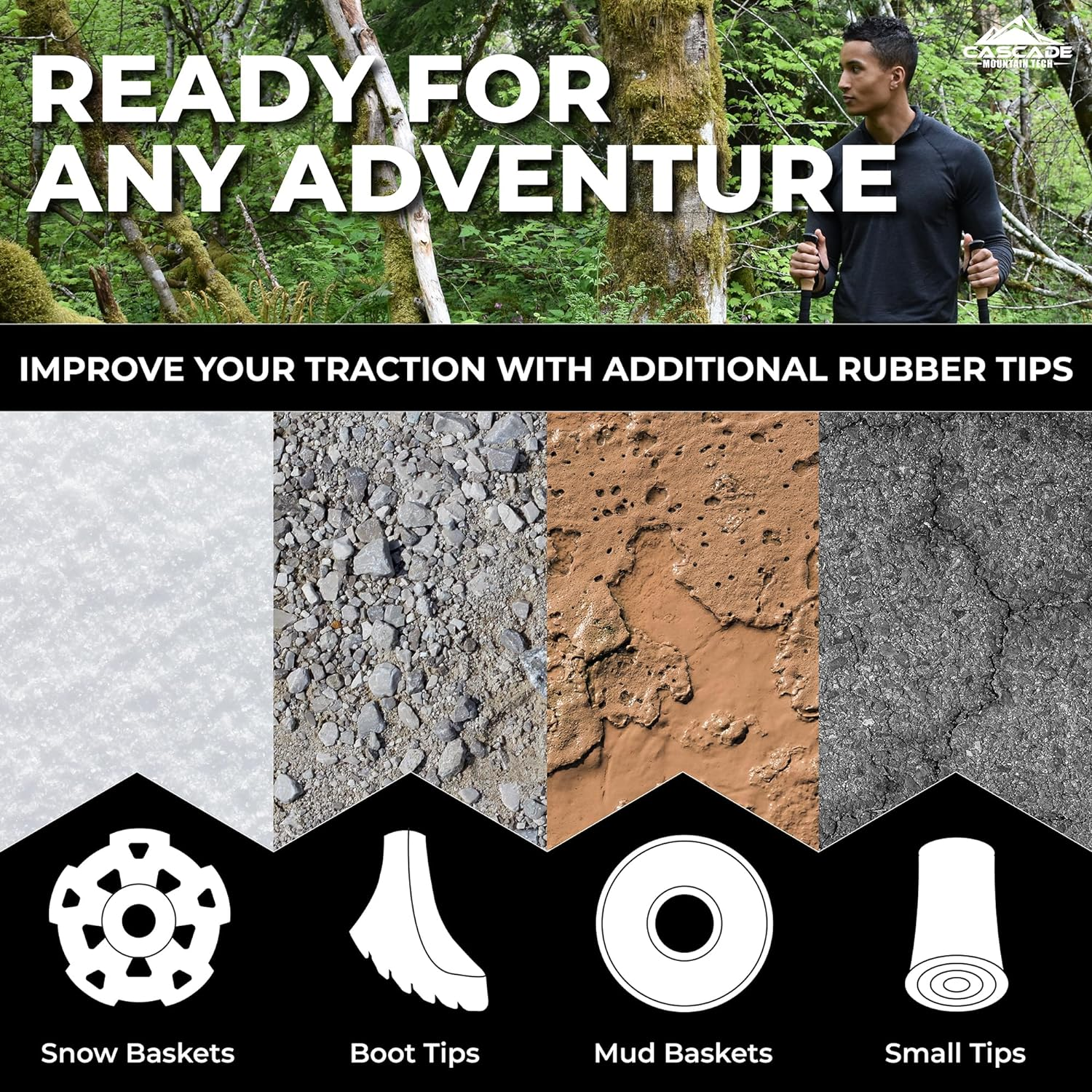 Cascade Mountain Tech Trekking Poles - Carbon Fiber Walking or Hiking Sticks with Quick Adjustable Locks image number 2