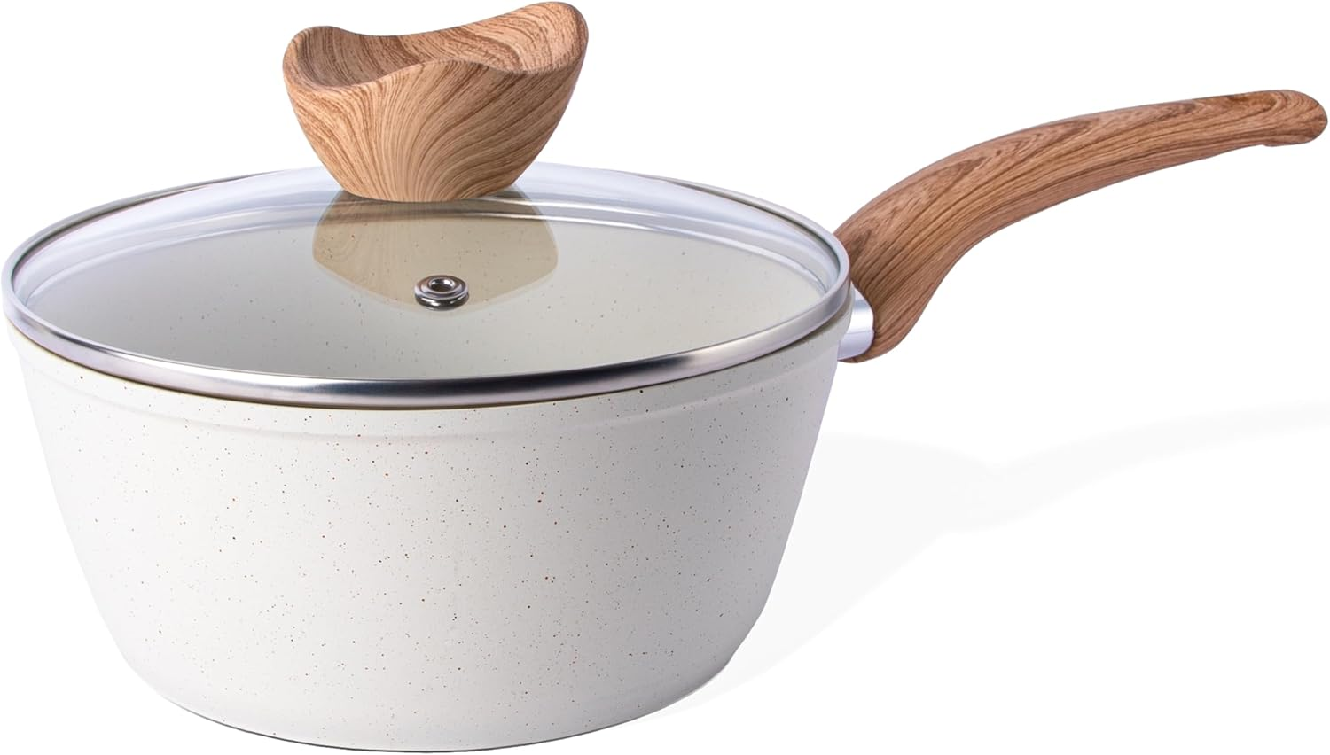 Non Stick Saucepan Set &ndash; Induction Saucepan with Lid &ndash; 3Pcs Cream Granite Sauce Pan &ndash; 16Cm, 18Cm, 20Cm Saucepot Set &ndash; by Nuovva