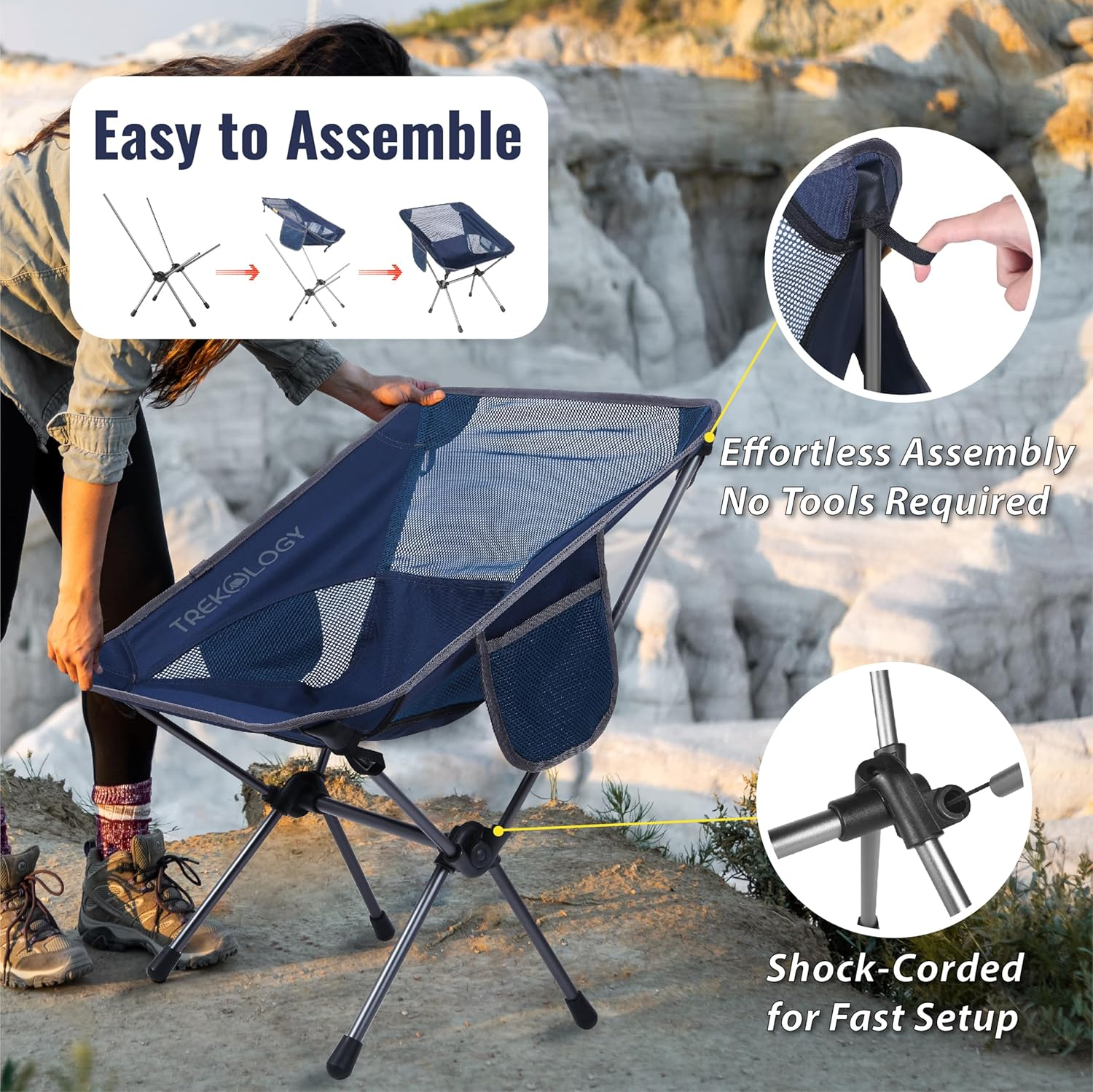 TREKOLOGY YIZI GO Portable Camping Chair, Lightweight Compact, Foldable, Superior Lower Back Support, Durable & Easy Setup, Supports 136Kg, Perfect for Backpacking Beach Hiking and Outdoor Adventures image number 3