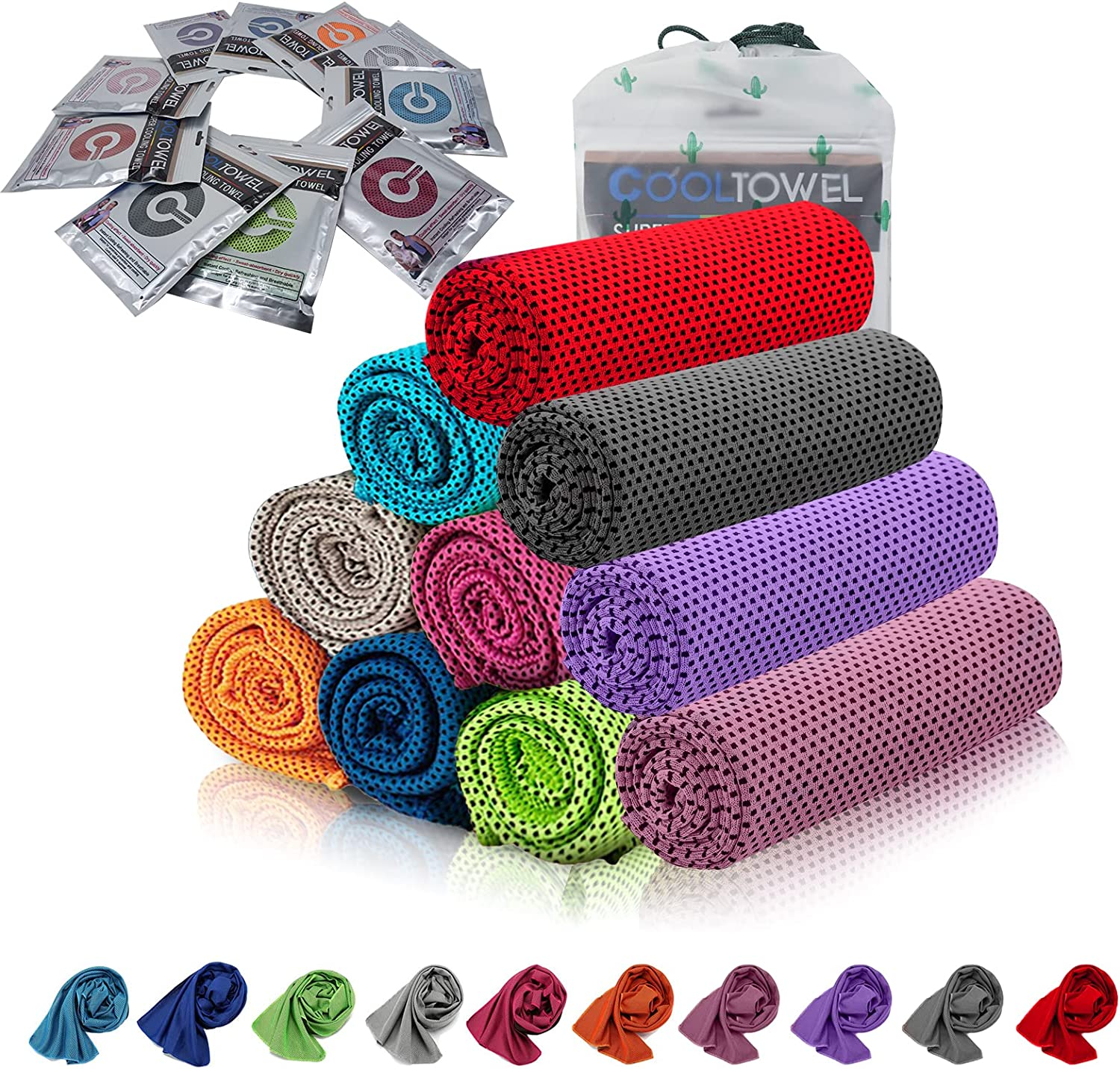 [10 Pack] Cooling Towel, Ice Sports Towel, Cool Towel for Instant Cooling,For Yoga, Travel, Golf, Gym,Camping, Fitness, Running, Workout & More Activities (35"X12")