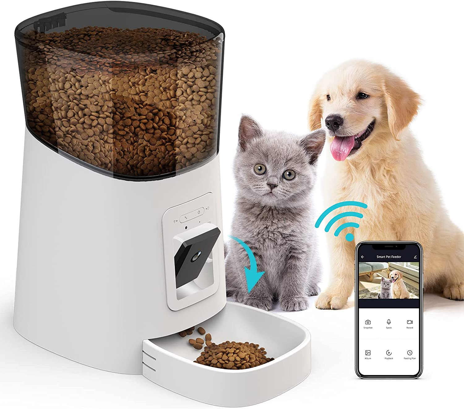 ADVWIN Pet Feeder,1080P HD Wifi 6L Automatic Cat Feeder 110&deg;Angle Adjustable with Night Vision Camera, Smart Timed Pet Feeder for Dogs and Cats（White） image number 4