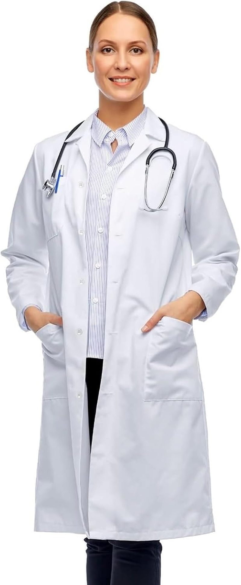 Women'S Doctor Lab Coat - Long Sleeve, Women'S and Men'S Doctor'S White Lab Coat Costume - 3/4 Length Lightweight Lab Coat, Halloween Doctor and Doctor Lab Costume Suitable for 155-170 Cm Ladies