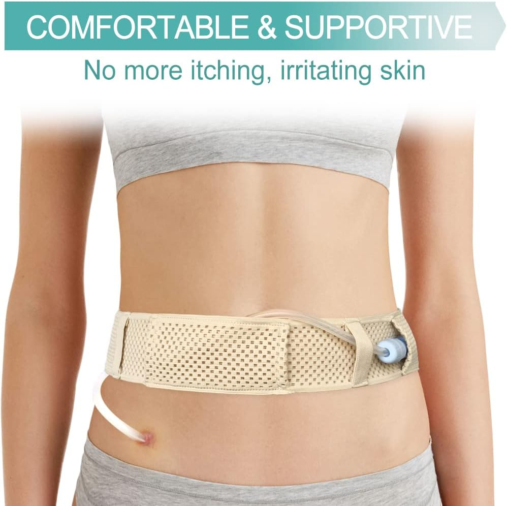 Comfortable Breathable Peritoneal Dialysis Belt PD Catheter Holder Accessories Adjustable Feeding G Tube Pouch Safety Secure Transfer Set Peg Tubing Supplies Men Women, Beige Medium