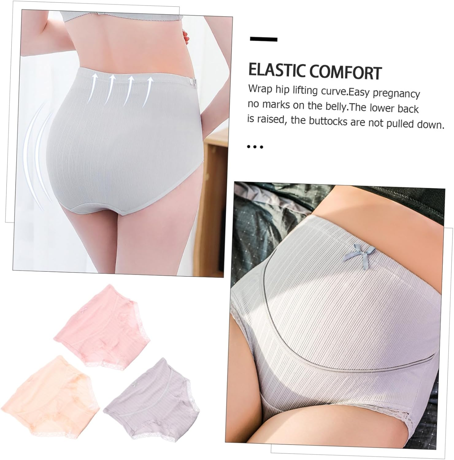3Pcs Cotton Maternity High Waist Panties for Pregnant Women Adjustable Band and Soft Fabric for Daily Comfort and Postpartum Recovery image number 4