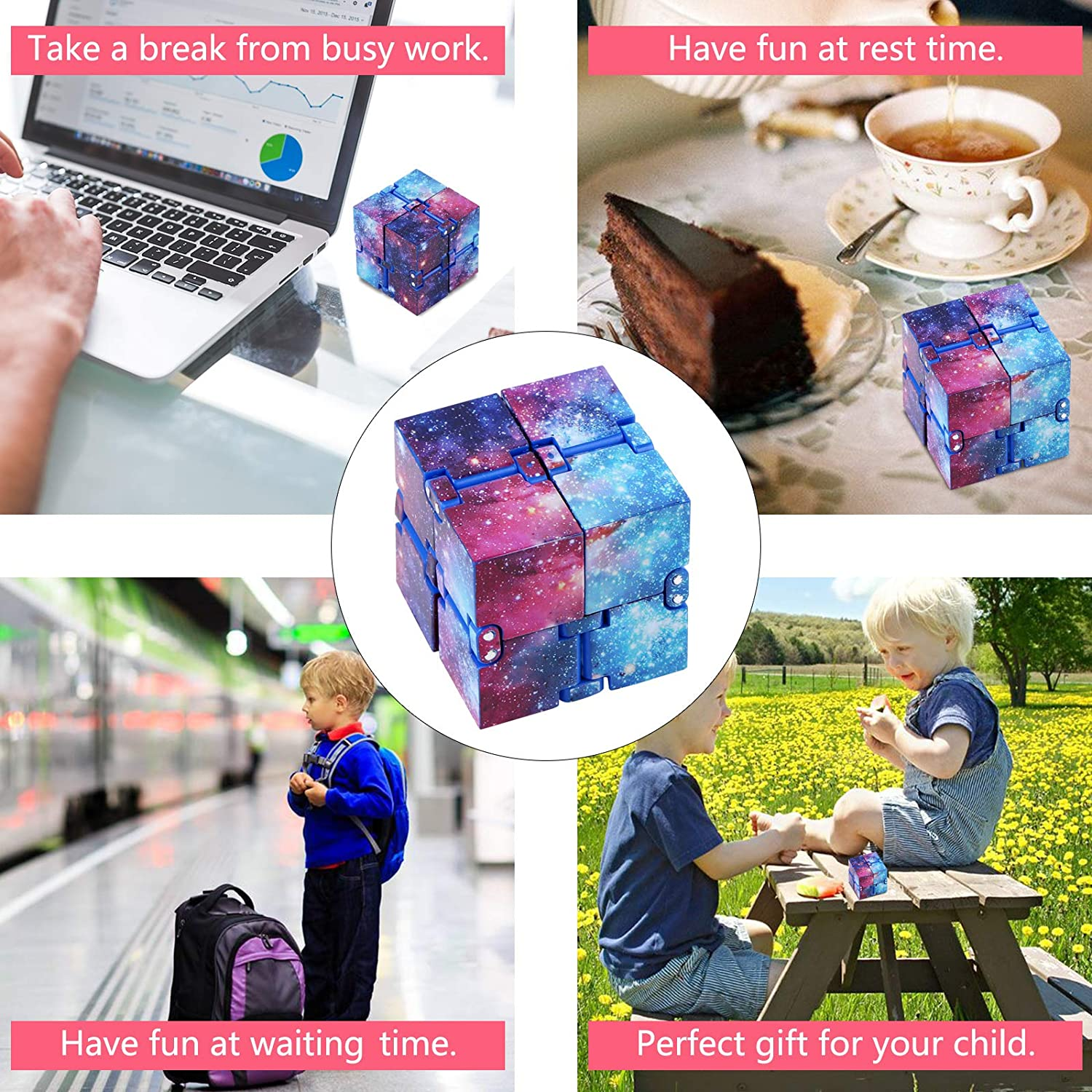 EVERMARKET Infinity Fidget Cube for Kids and Adults, Stress and Anxiety Relief Cool Hand Mini Kill Time Toys Infinite Cube for Add, ADHD (Galaxy Space) image number 5