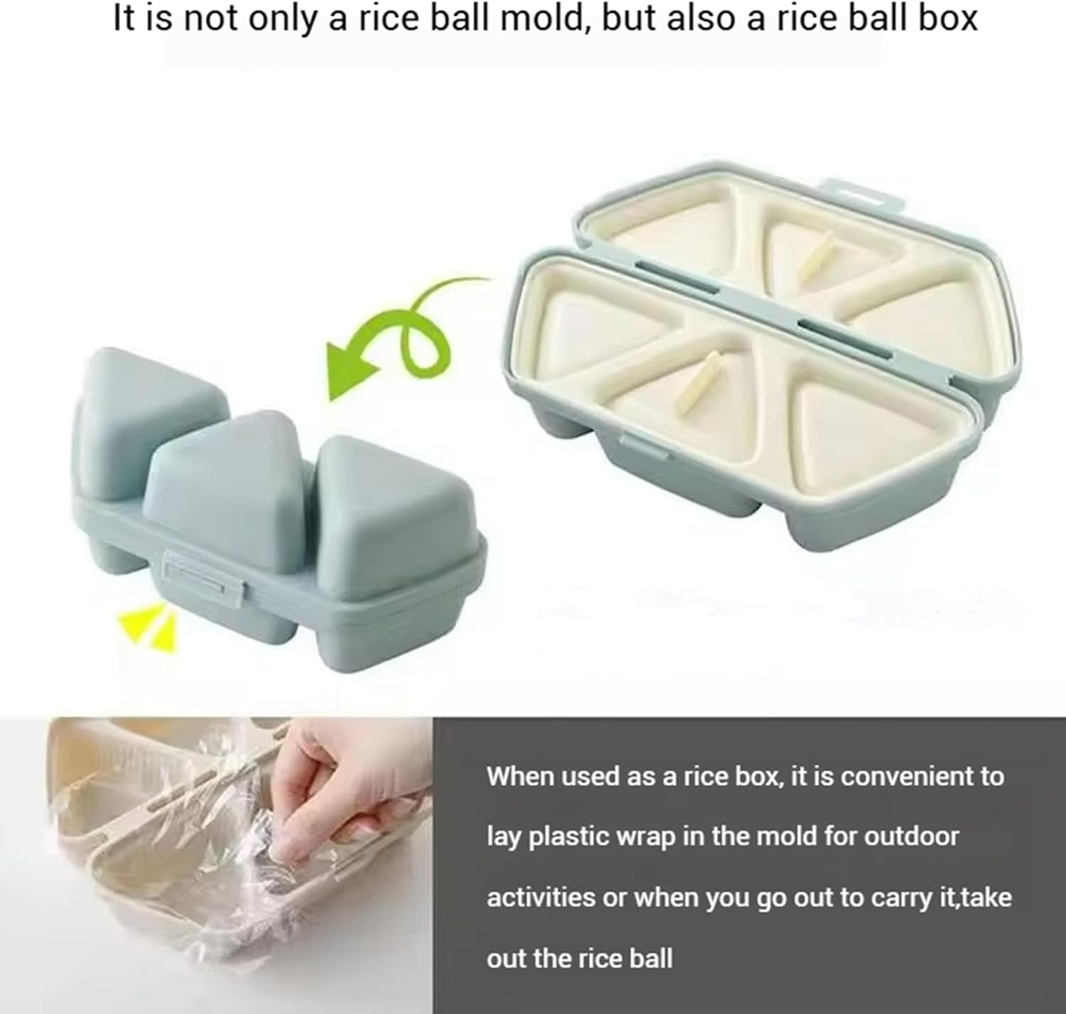 MYLEUS Triangle Sushi Mold - 6 in 1 Onigiri Mold for Making and Storing Sushi, Non-Stick Rice Ball Mold for Seaweed Cilantro Rice Balls(Blue) image number 2