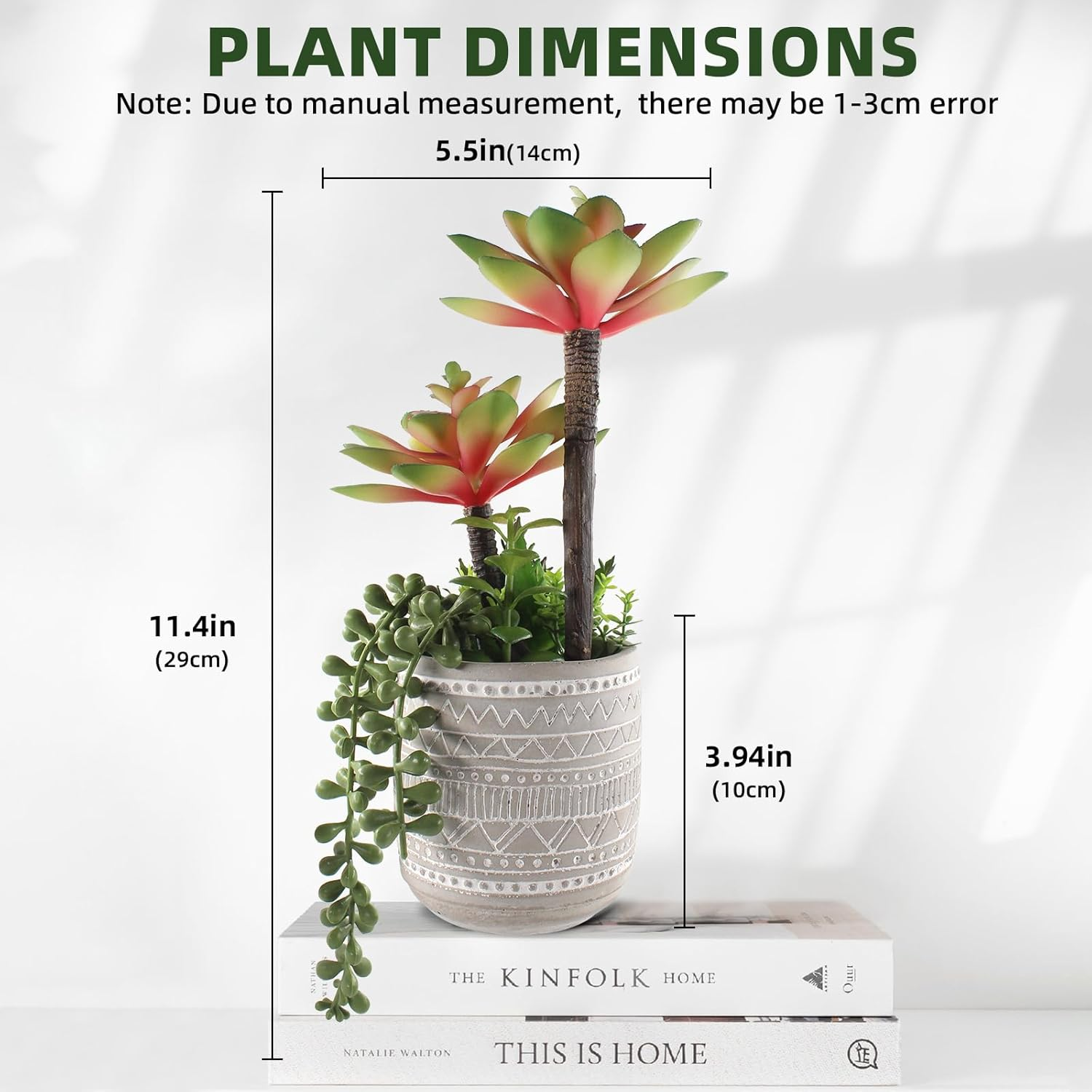 Artificial Succulents 11.4 Inch Realistic Textured Fake Succulents Faux Green Plants Aloe String of Pearls Potted Ceramic Plant for Home Decor Table Centerpiece image number 3