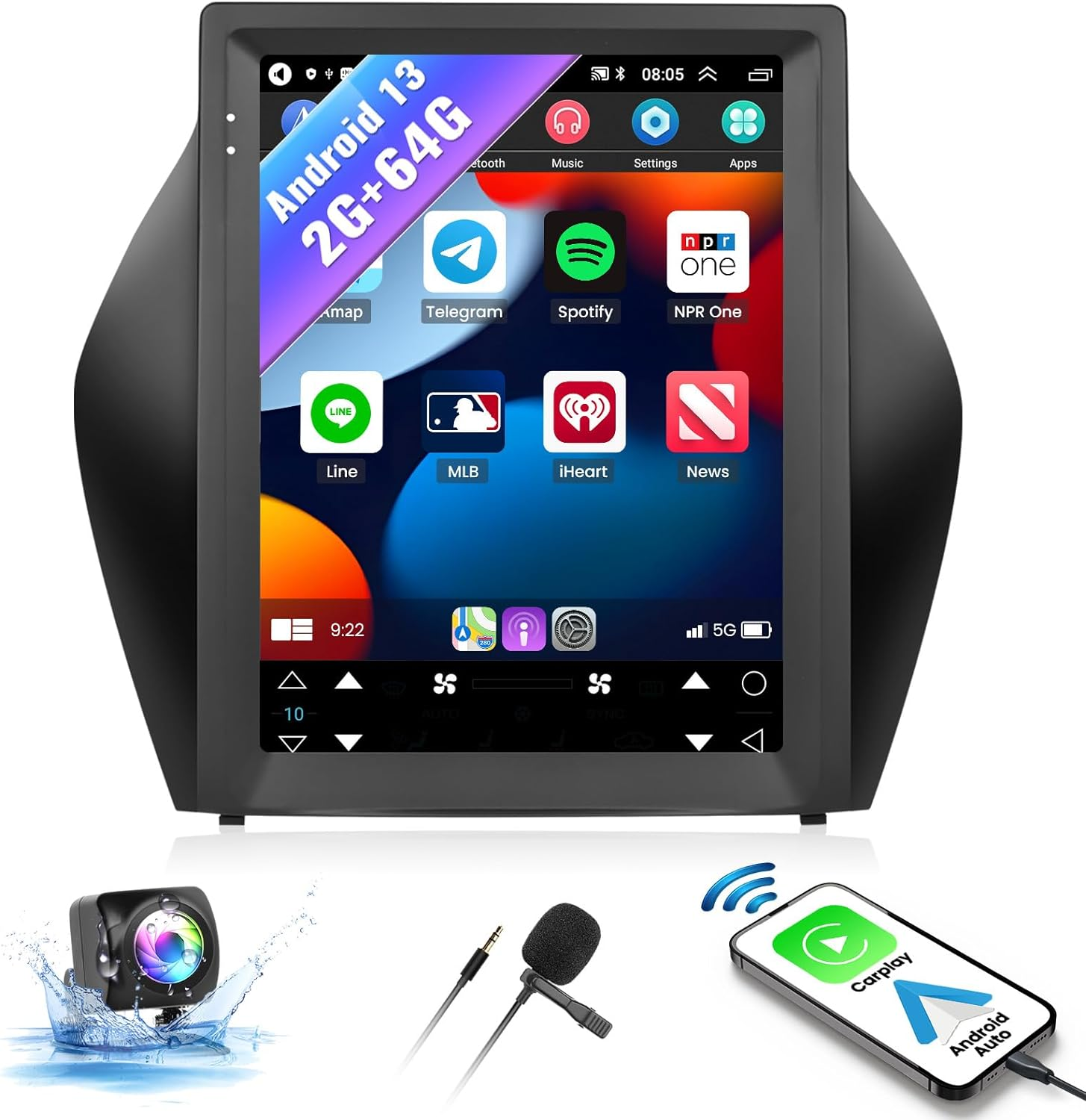 SIXWIN Android Car Stereo for Hyundai IX35 2010-2015 9.7 Inch Touch Screen Car Radio with Wireless Carplay Android Auto 2G+64G GPS Navigation Bluetooth FM Wifi Hifi Backup Camera MIC image number 2